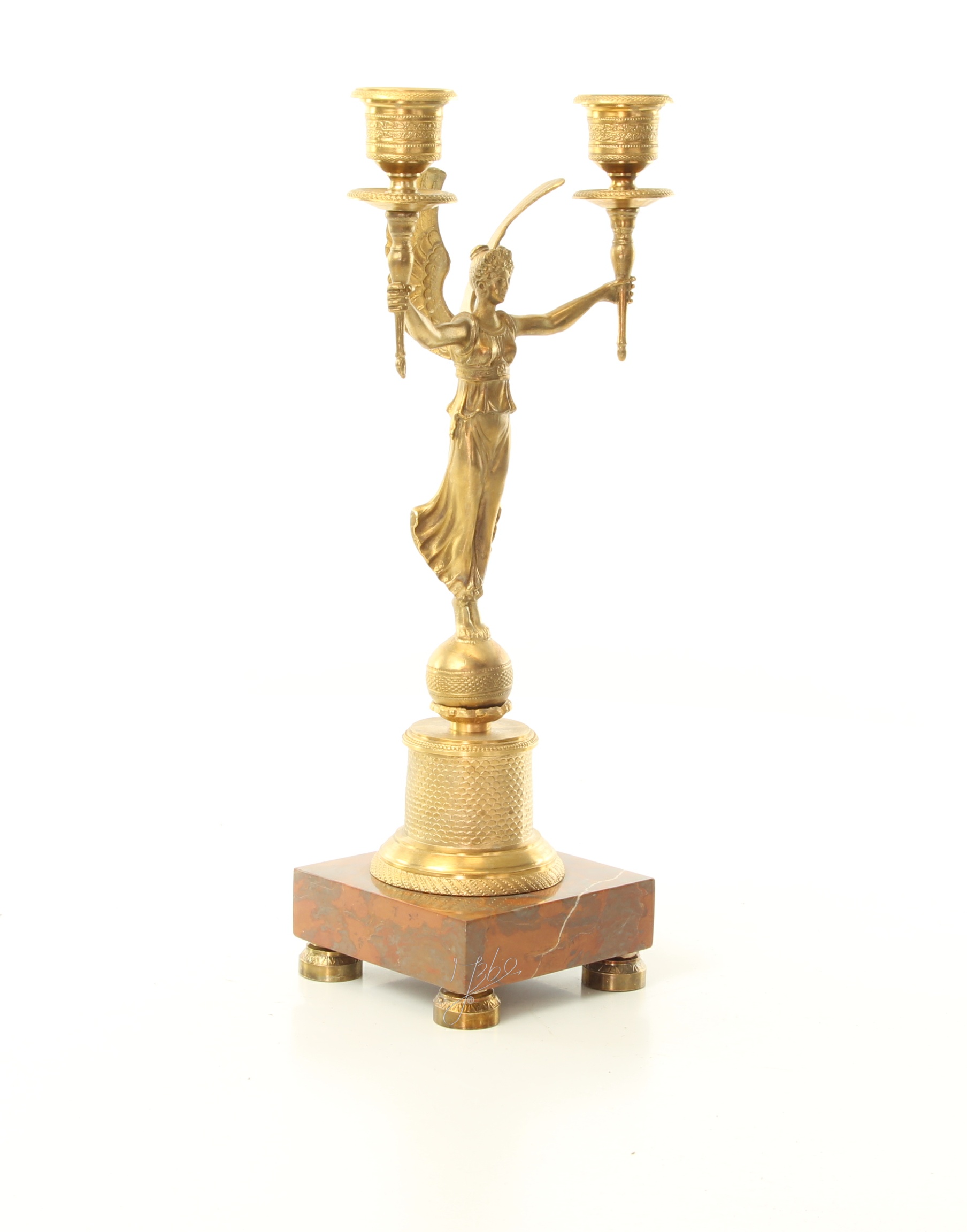 Vergoldeter Engel Bronze Kerzenhalter mit edlem MarmorSockel 16