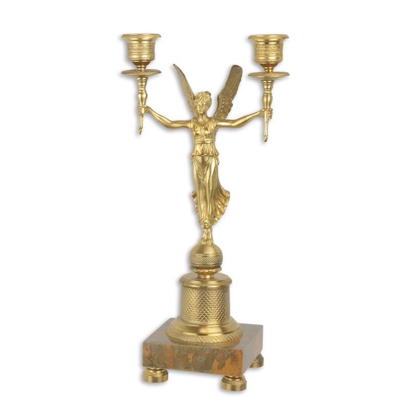 Vergoldeter Engel Bronze Kerzenhalter mit edlem MarmorSockel 2