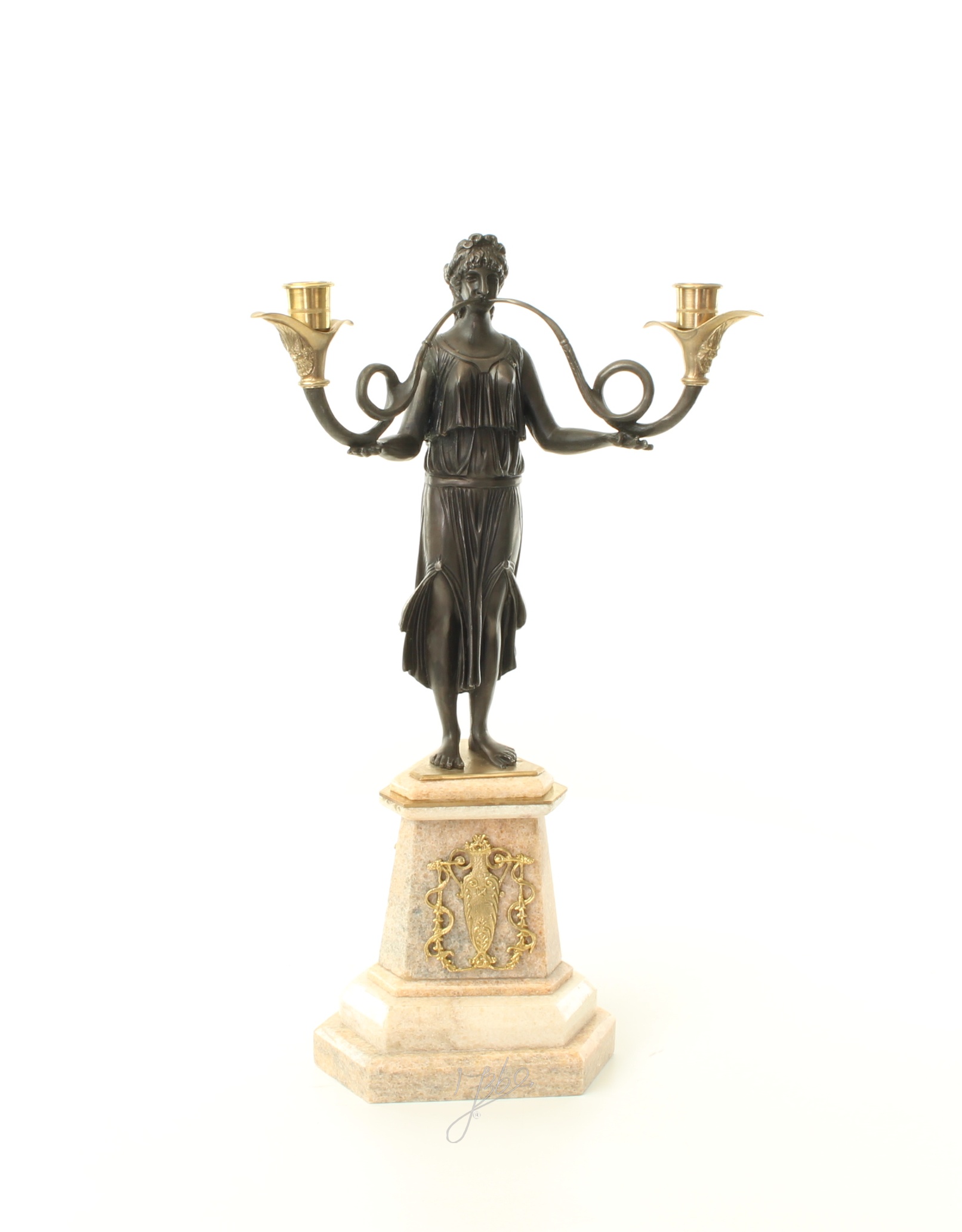 Eleganter Bronze Kerzenhalter Antikes Kandelaber mit zwei Armen 3
