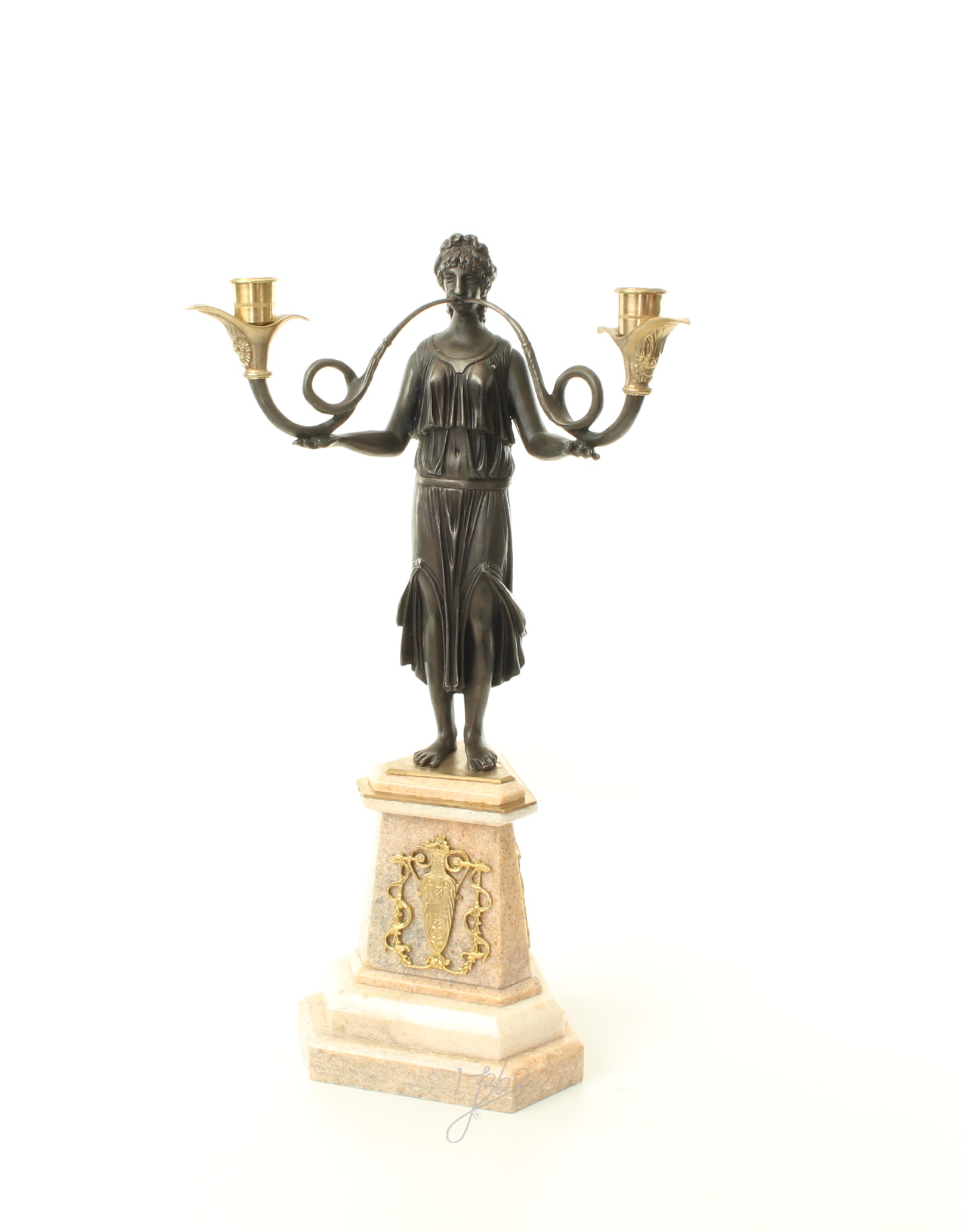 Eleganter Bronze Kerzenhalter Antikes Kandelaber mit zwei Armen 10