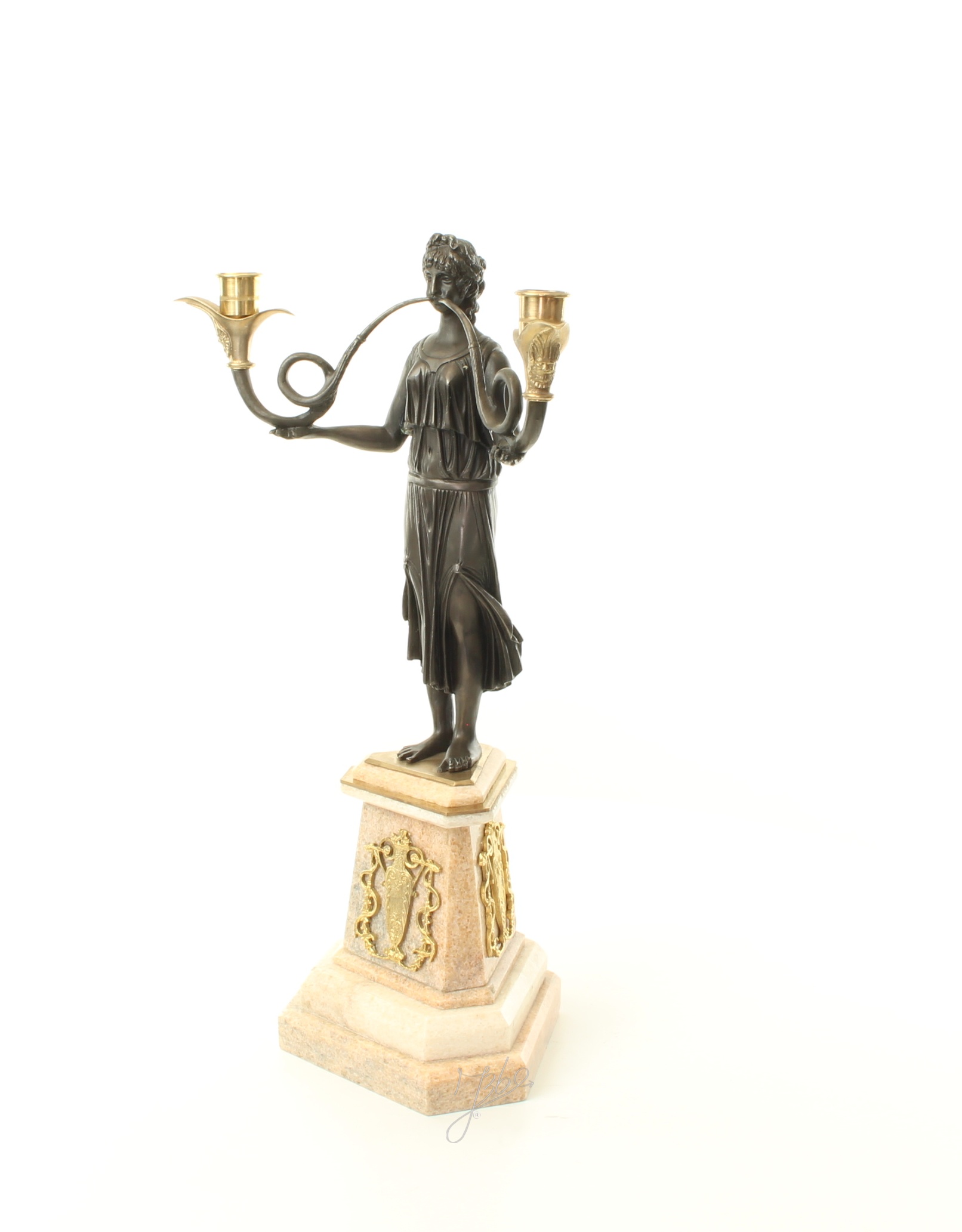 Eleganter Bronze Kerzenhalter Antikes Kandelaber mit zwei Armen 11