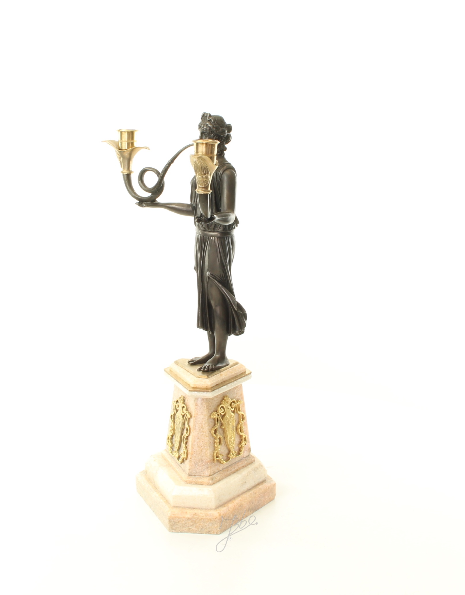 Eleganter Bronze Kerzenhalter Antikes Kandelaber mit zwei Armen 4