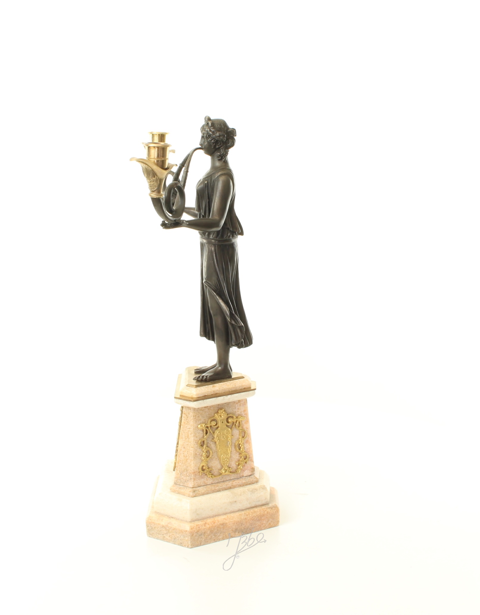 Eleganter Bronze Kerzenhalter Antikes Kandelaber mit zwei Armen 7