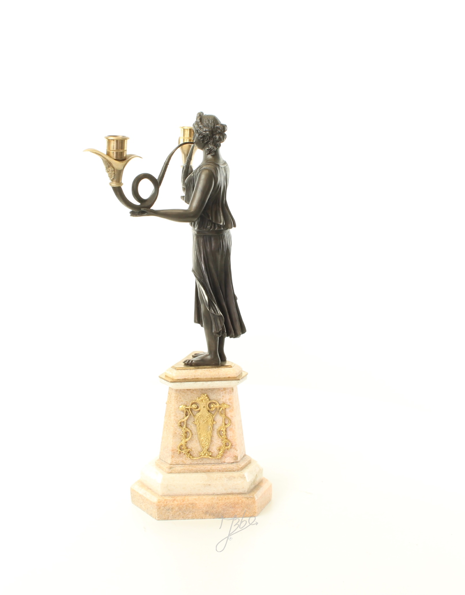 Eleganter Bronze Kerzenhalter Antikes Kandelaber mit zwei Armen 5
