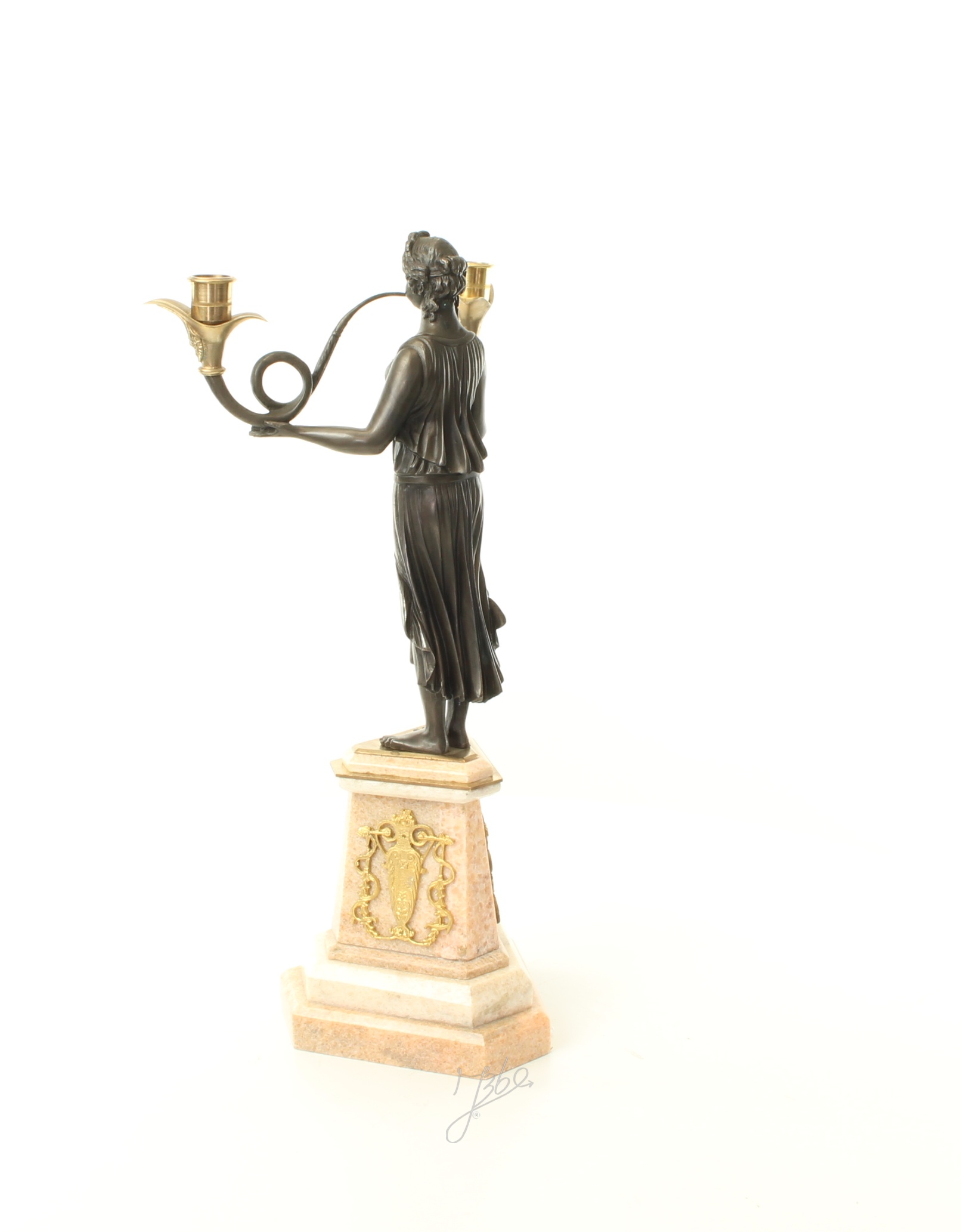 Eleganter Bronze Kerzenhalter Antikes Kandelaber mit zwei Armen 9