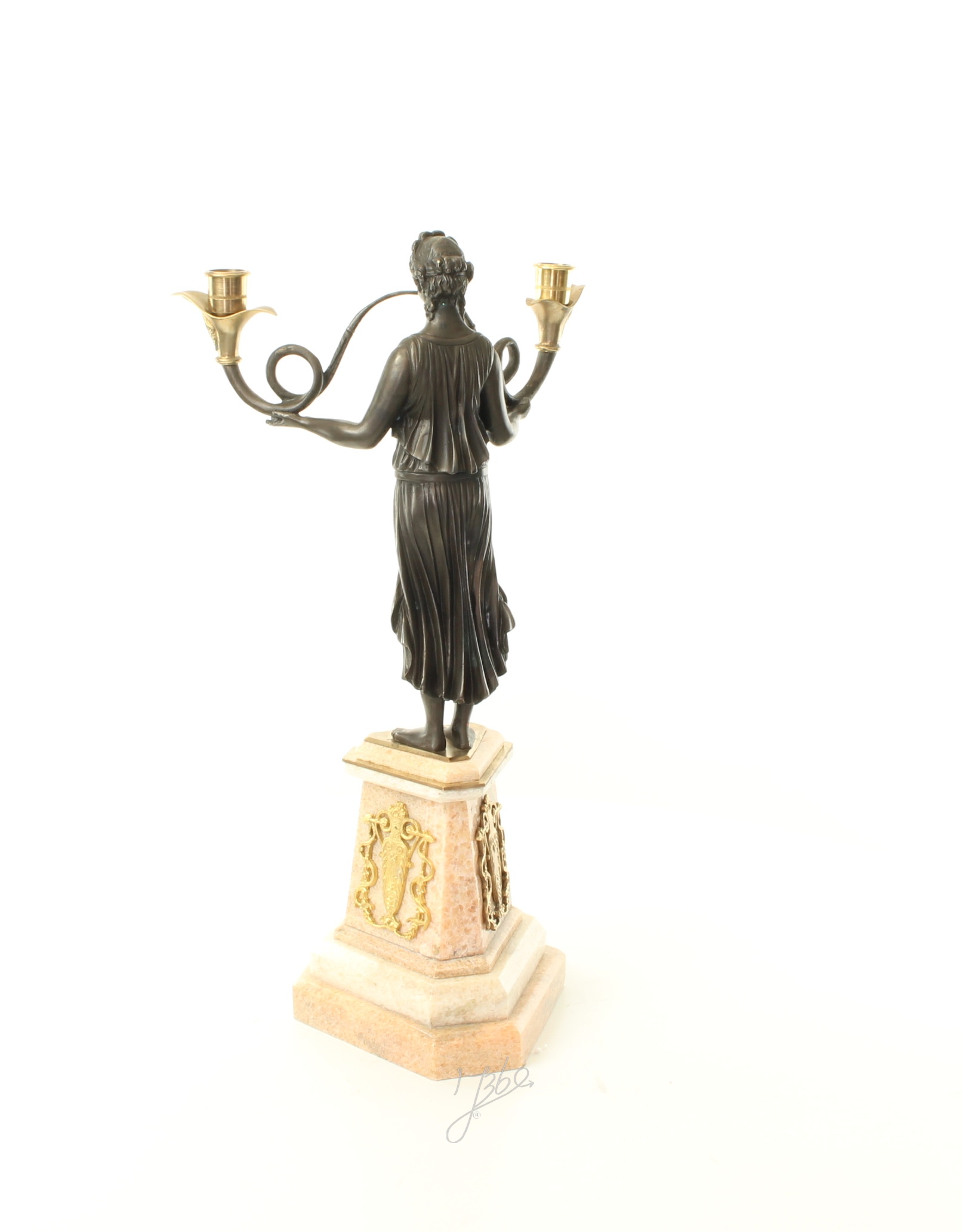 Eleganter Bronze Kerzenhalter Antikes Kandelaber mit zwei Armen 12