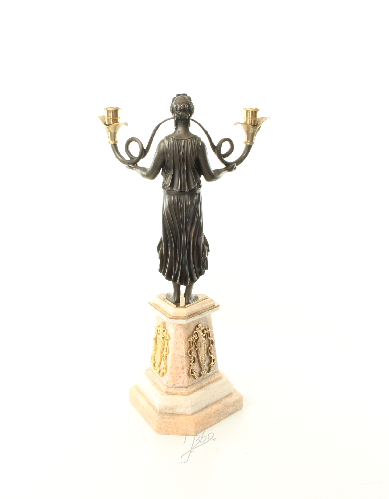 Eleganter Bronze Kerzenhalter Antikes Kandelaber mit zwei Armen 6