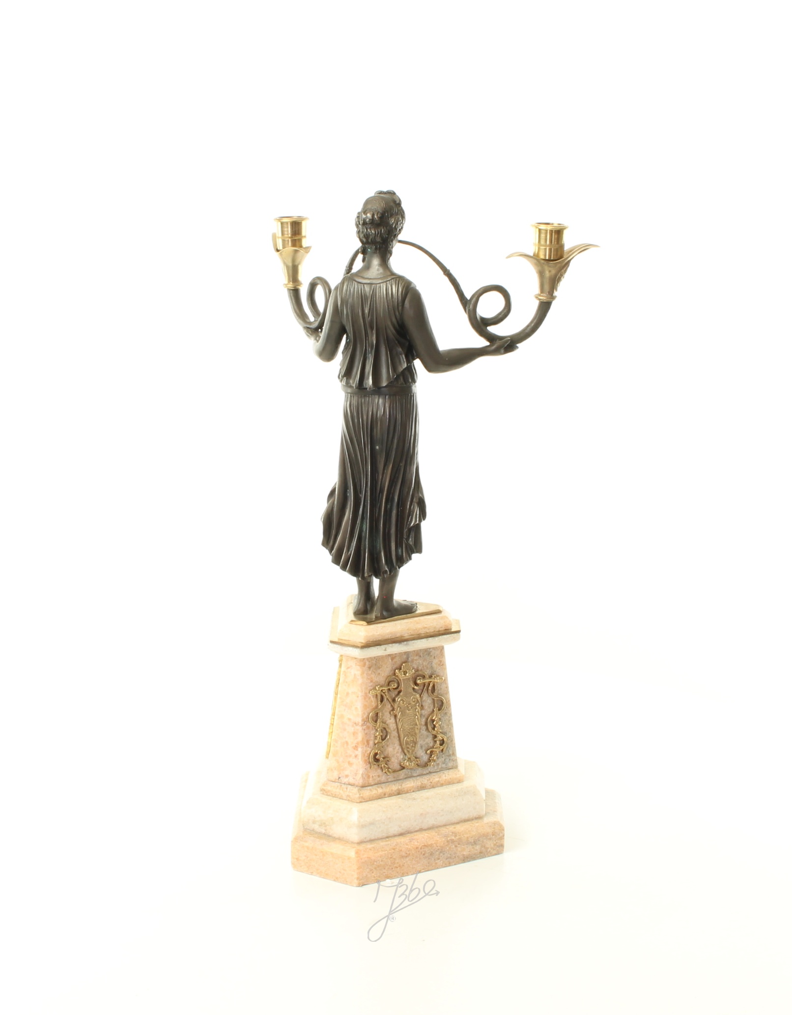 Eleganter Bronze Kerzenhalter Antikes Kandelaber mit zwei Armen 8