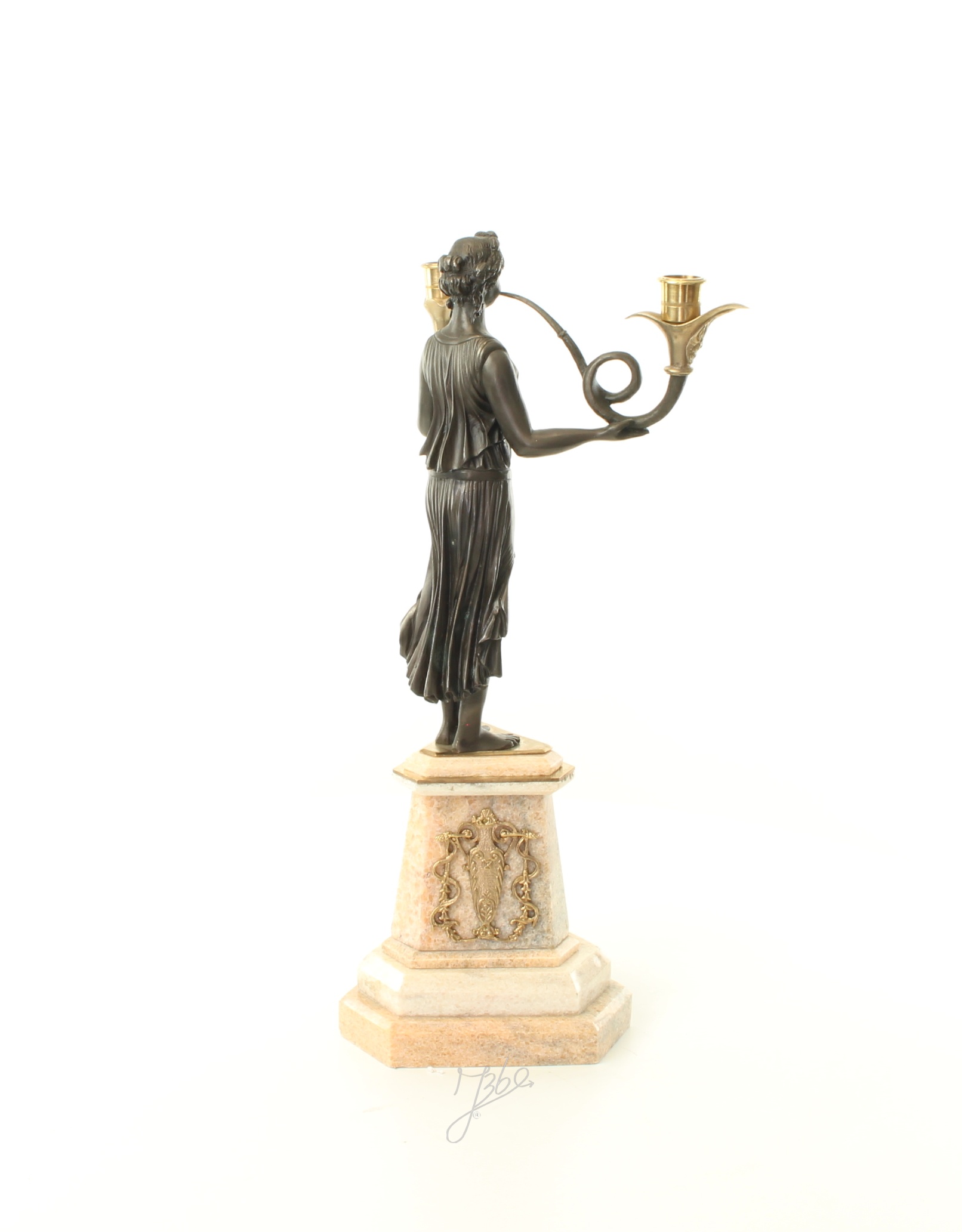 Eleganter Bronze Kerzenhalter Antikes Kandelaber mit zwei Armen 13