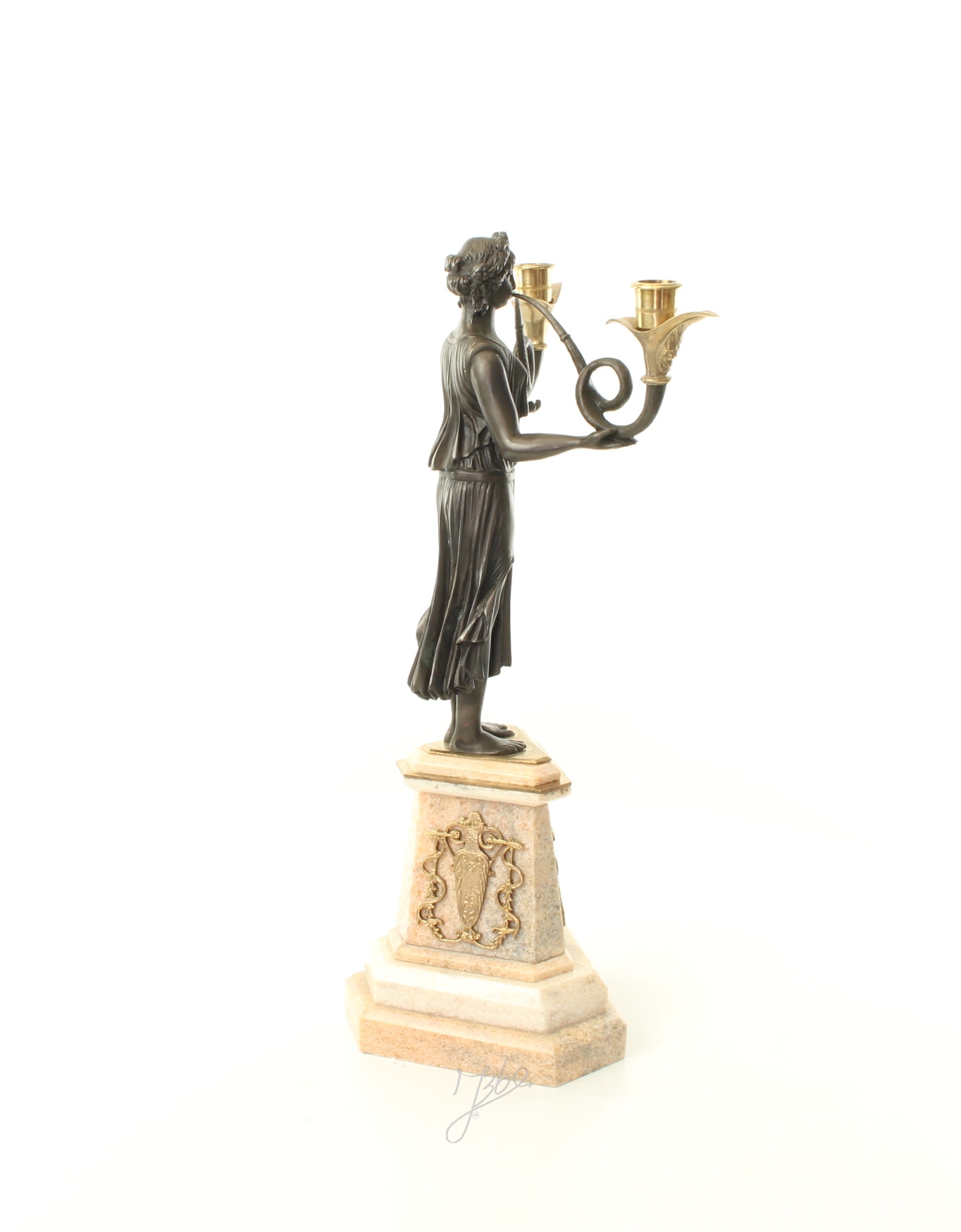 Eleganter Bronze Kerzenhalter Antikes Kandelaber mit zwei Armen 16