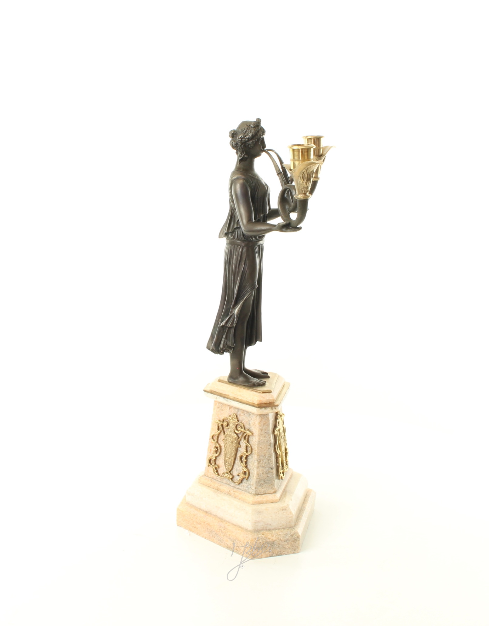 Eleganter Bronze Kerzenhalter Antikes Kandelaber mit zwei Armen 17