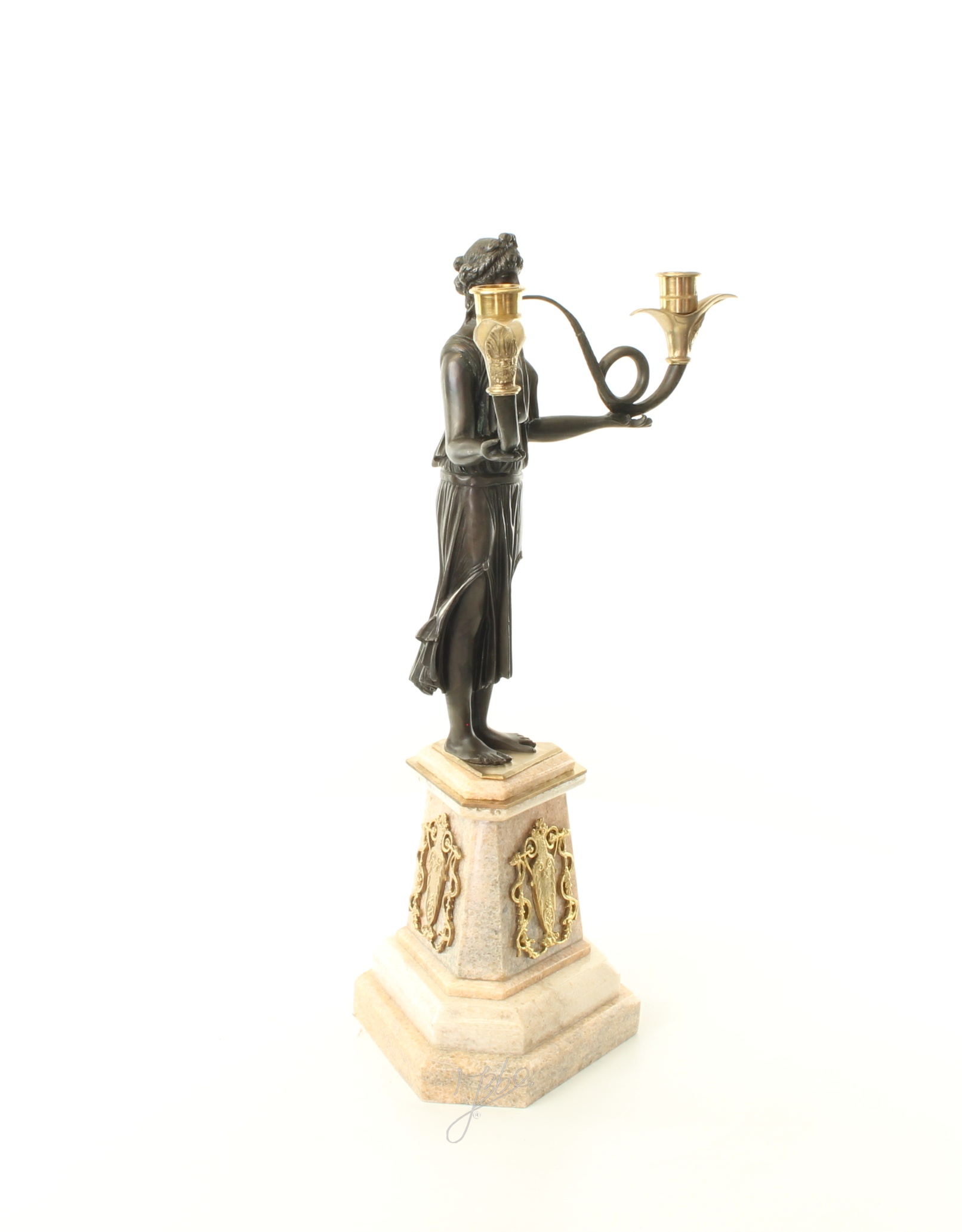 Eleganter Bronze Kerzenhalter Antikes Kandelaber mit zwei Armen 15