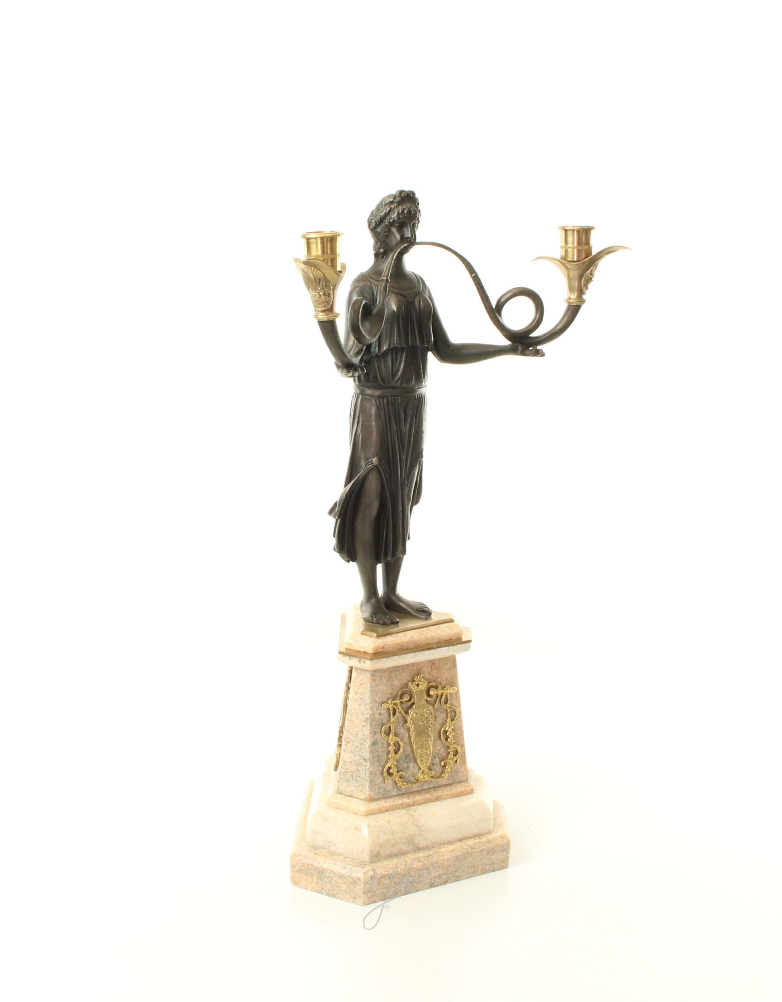 Eleganter Bronze Kerzenhalter Antikes Kandelaber mit zwei Armen 14