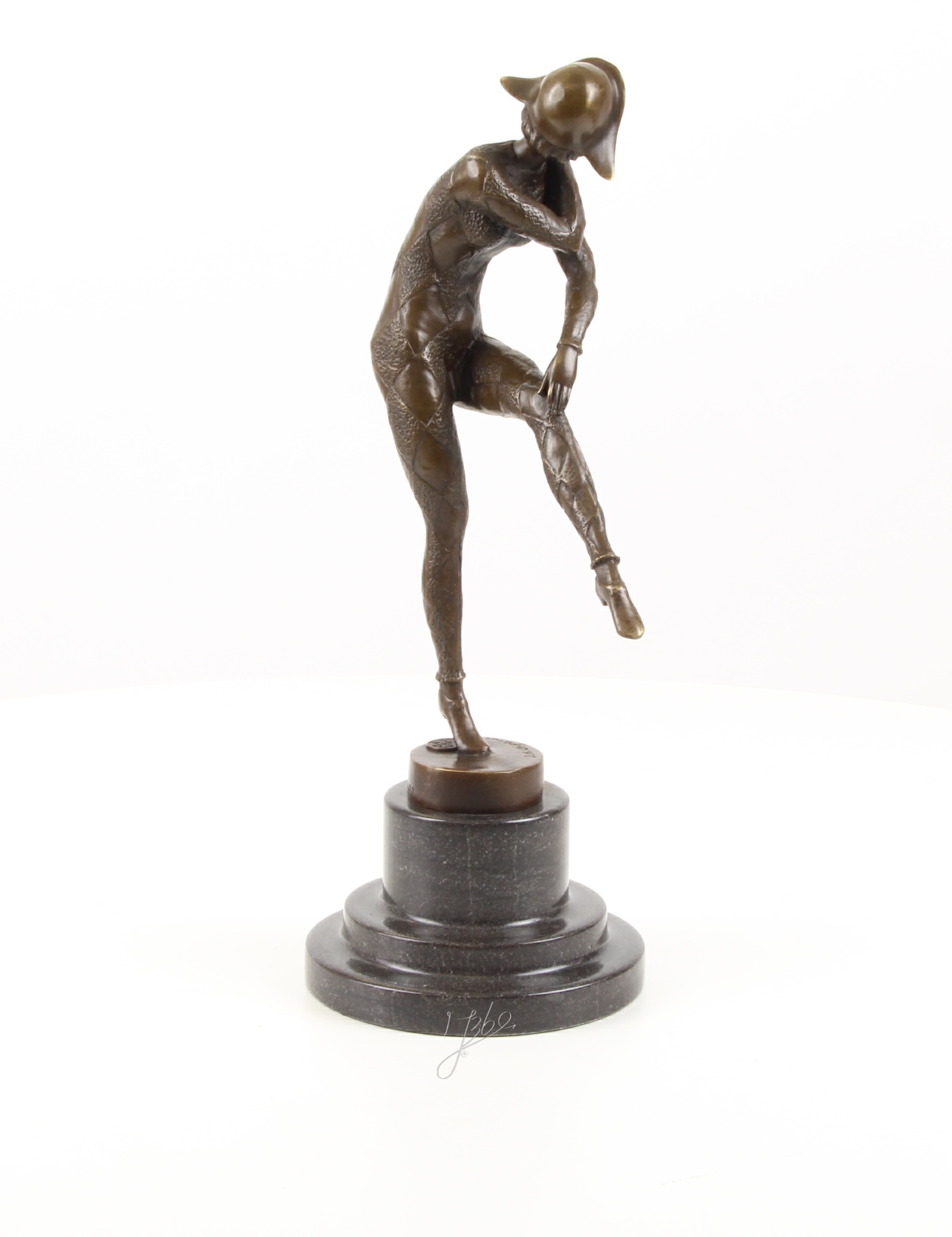 Elegante Harlekin Bronzefigur Einzigartige Bronzeskulptur auf einem Bein 12