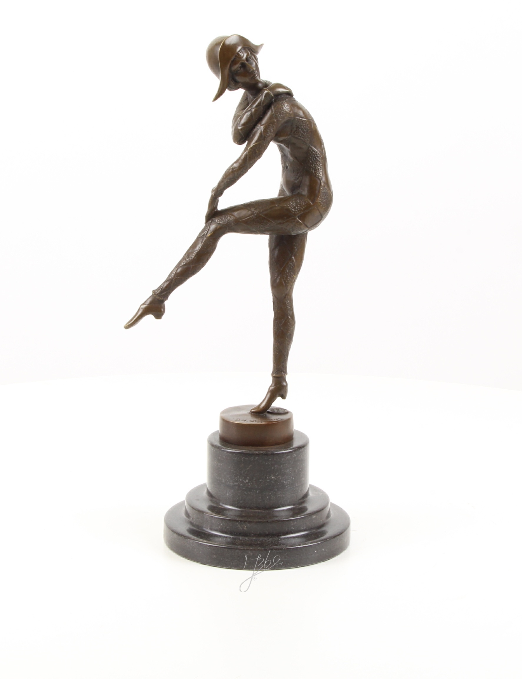 Elegante Harlekin Bronzefigur Einzigartige Bronzeskulptur auf einem Bein 16