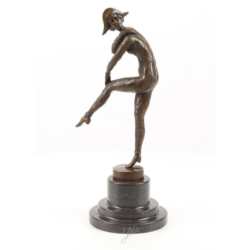Elegante Harlekin Bronzefigur Einzigartige Bronzeskulptur auf einem Bein 2