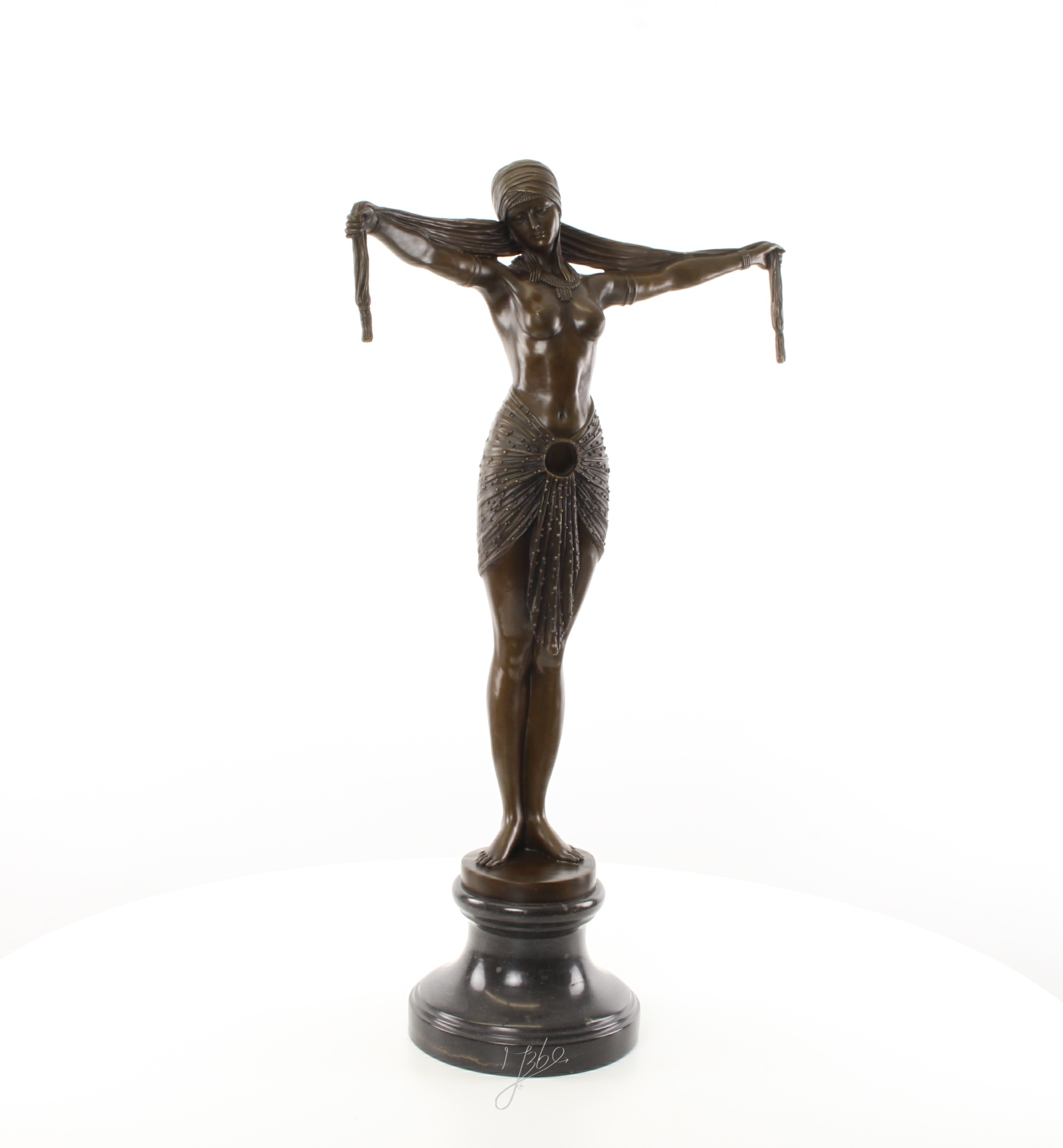 Elegante Bronze Tänzerin Skulptur mit Ausgestreckten Armen Kunstwerk 3