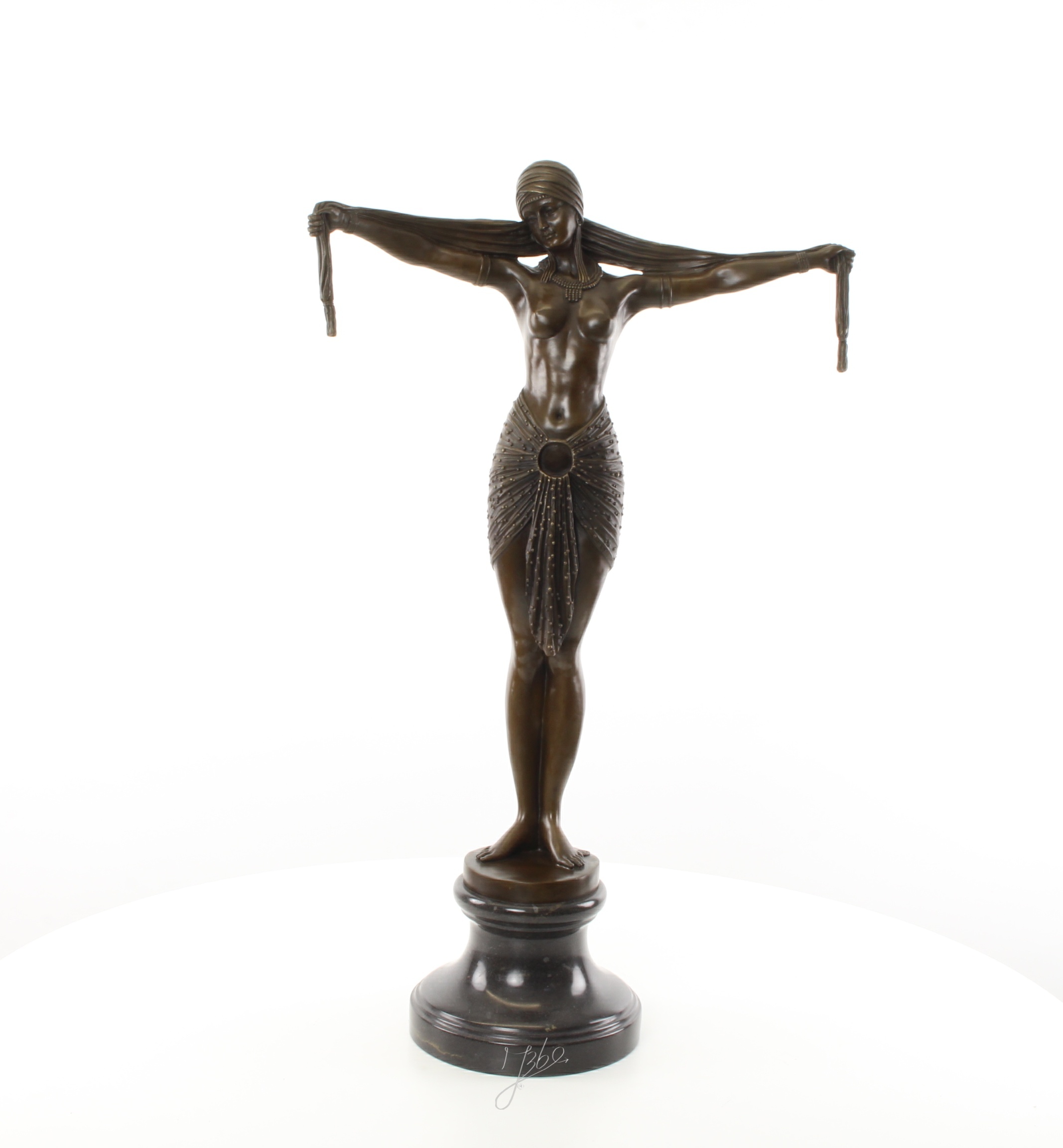 Elegante Bronze Tänzerin Skulptur mit Ausgestreckten Armen Kunstwerk 12