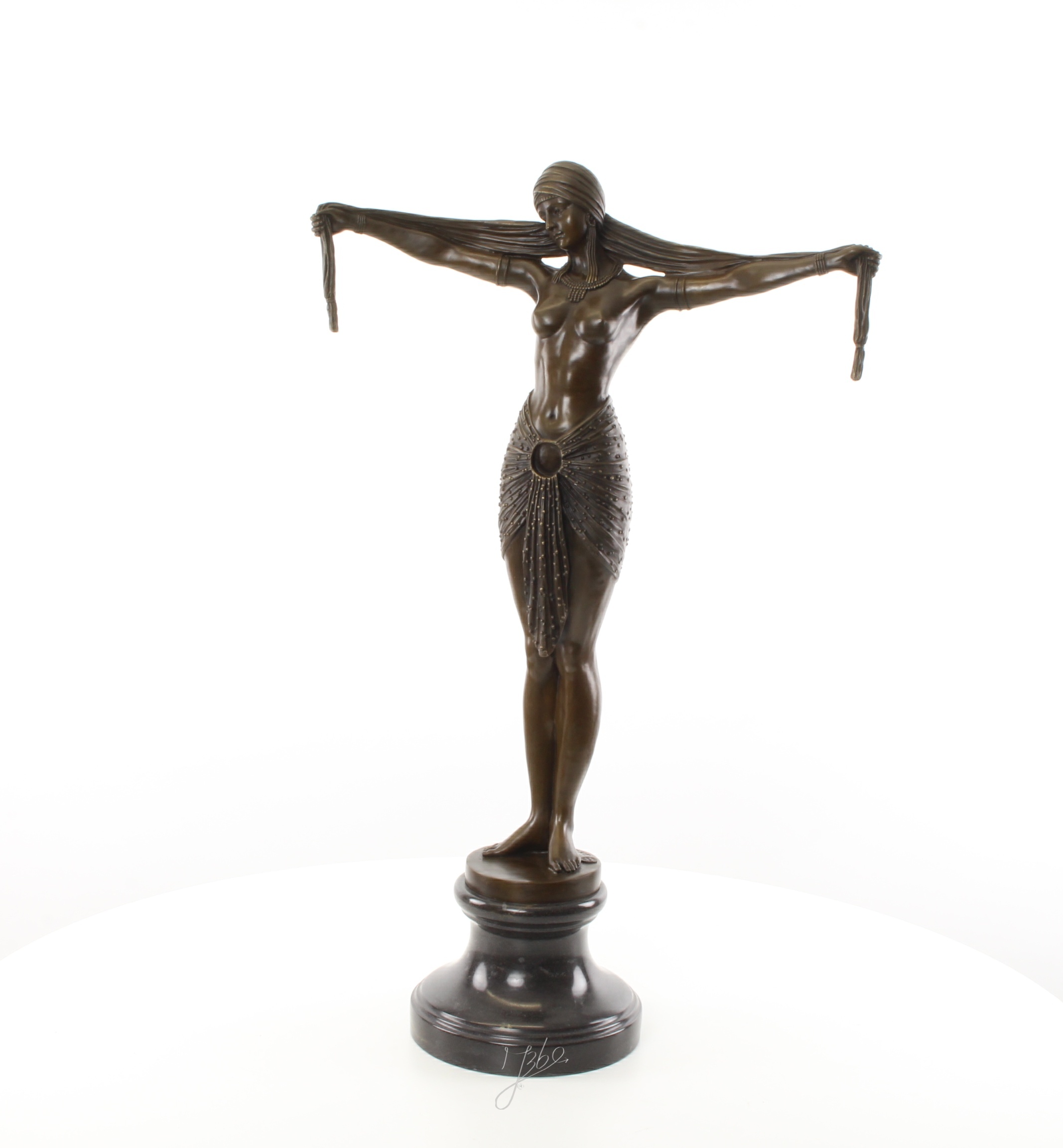 Elegante Bronze Tänzerin Skulptur mit Ausgestreckten Armen Kunstwerk 4