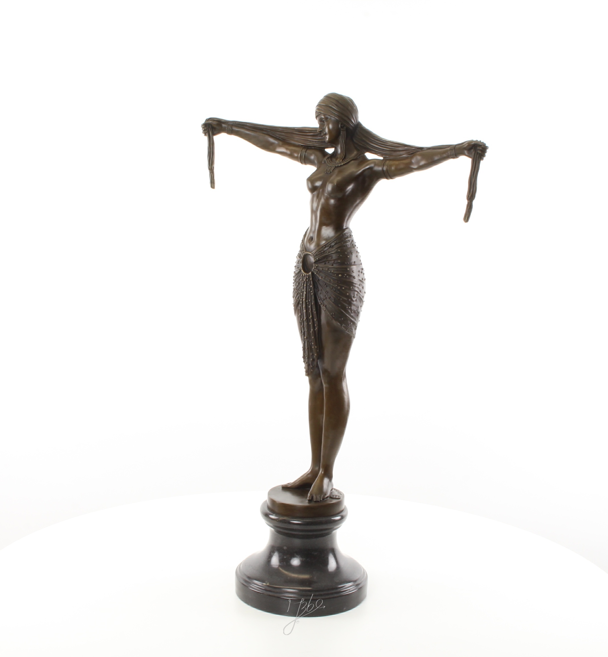 Elegante Bronze Tänzerin Skulptur mit Ausgestreckten Armen Kunstwerk 11