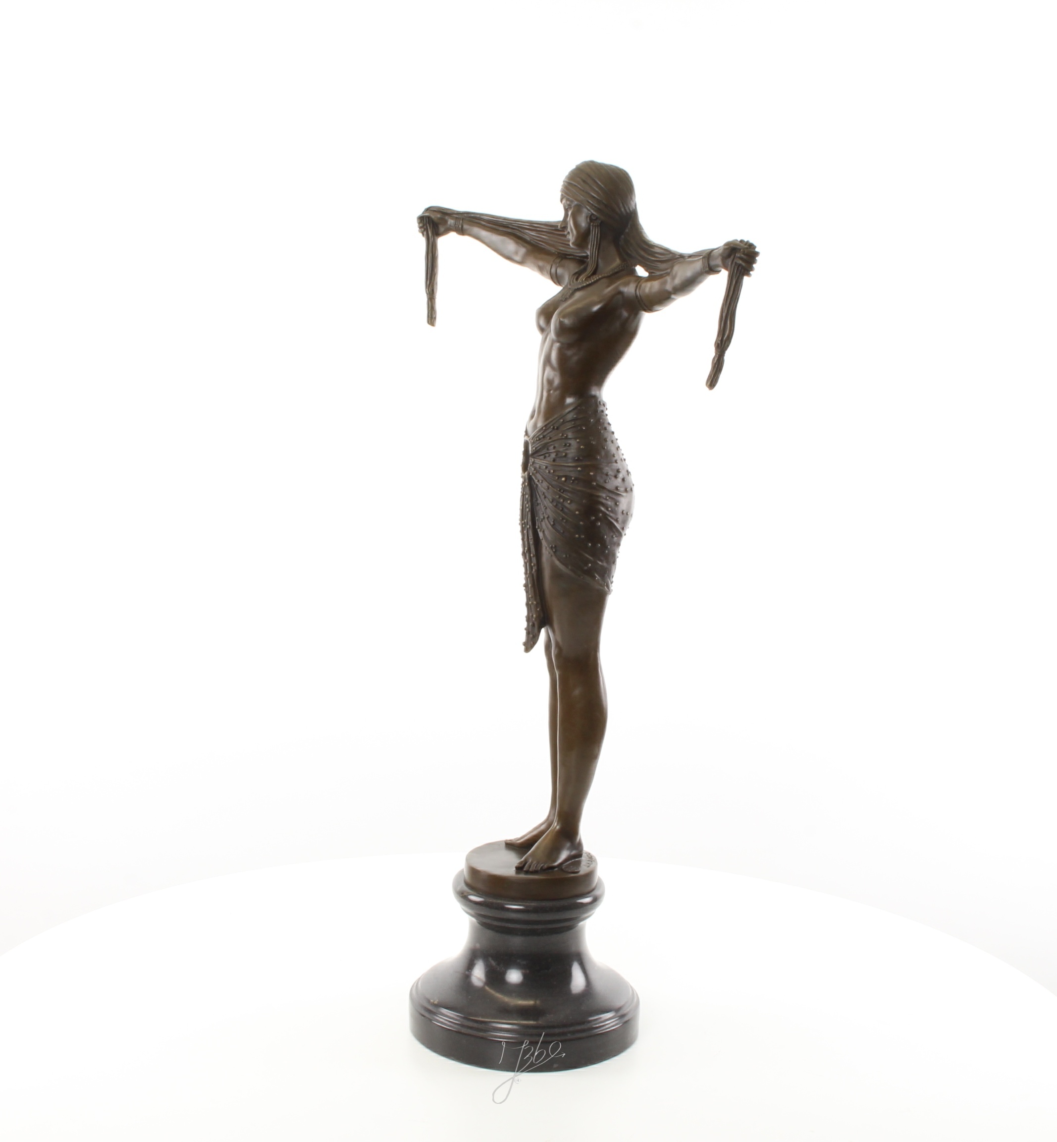 Elegante Bronze Tänzerin Skulptur mit Ausgestreckten Armen Kunstwerk 5