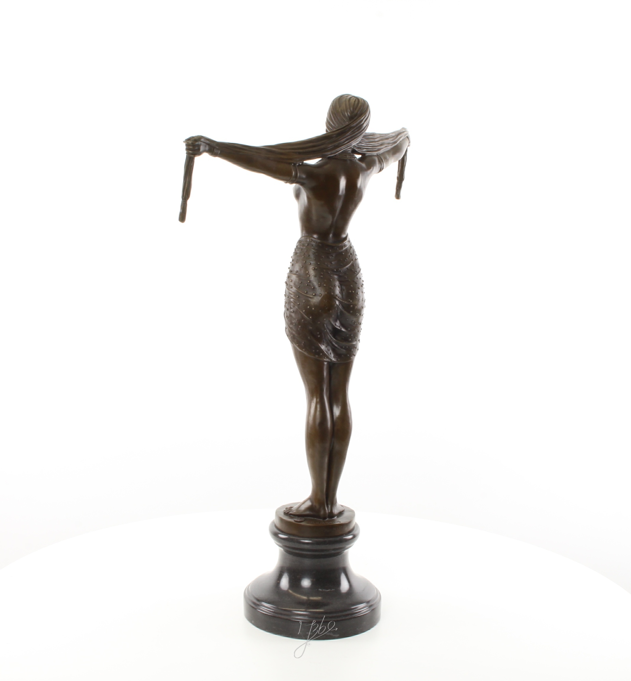 Elegante Bronze Tänzerin Skulptur mit Ausgestreckten Armen Kunstwerk 9