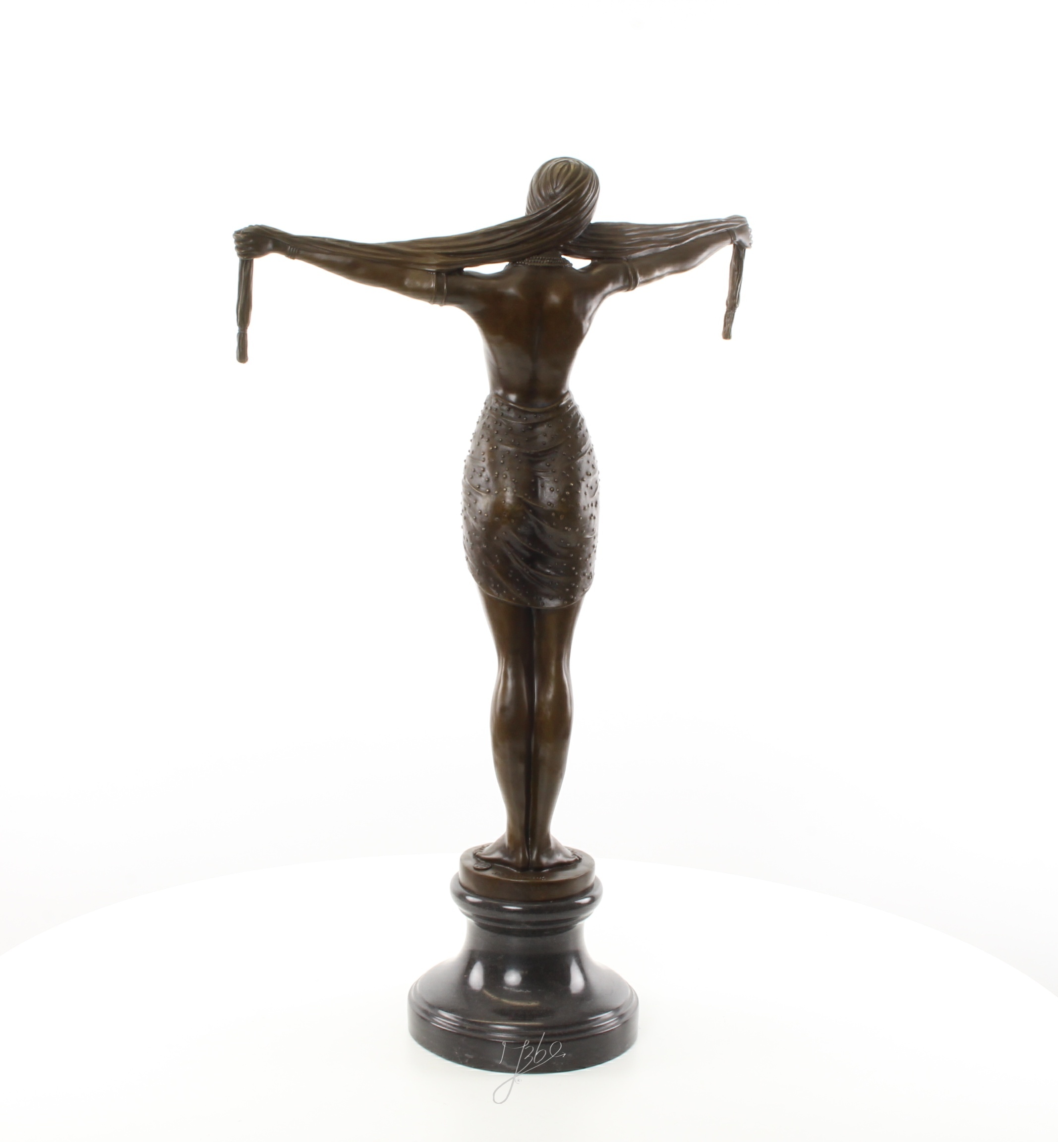Elegante Bronze Tänzerin Skulptur mit Ausgestreckten Armen Kunstwerk 6