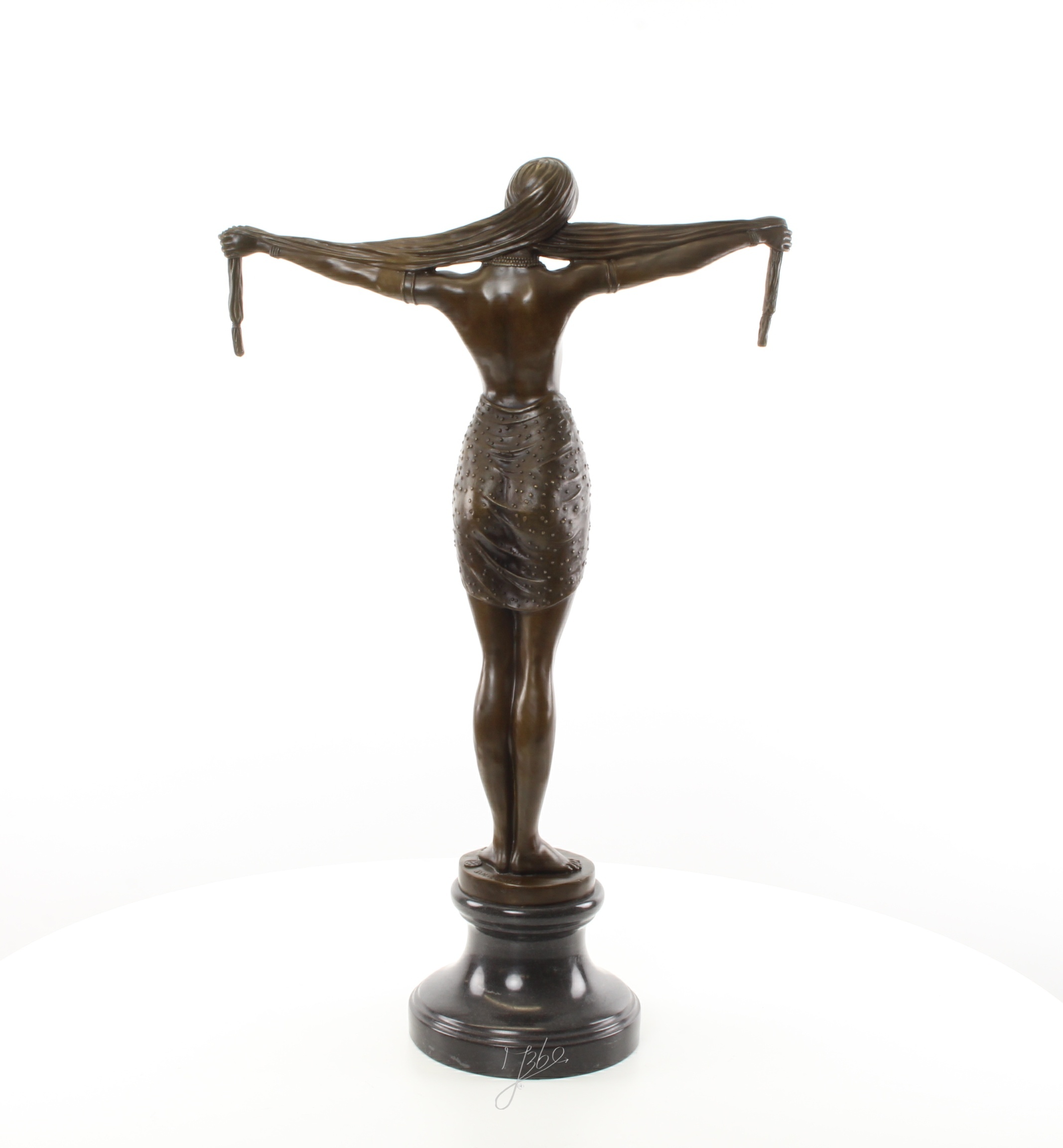 Elegante Bronze Tänzerin Skulptur mit Ausgestreckten Armen Kunstwerk 10
