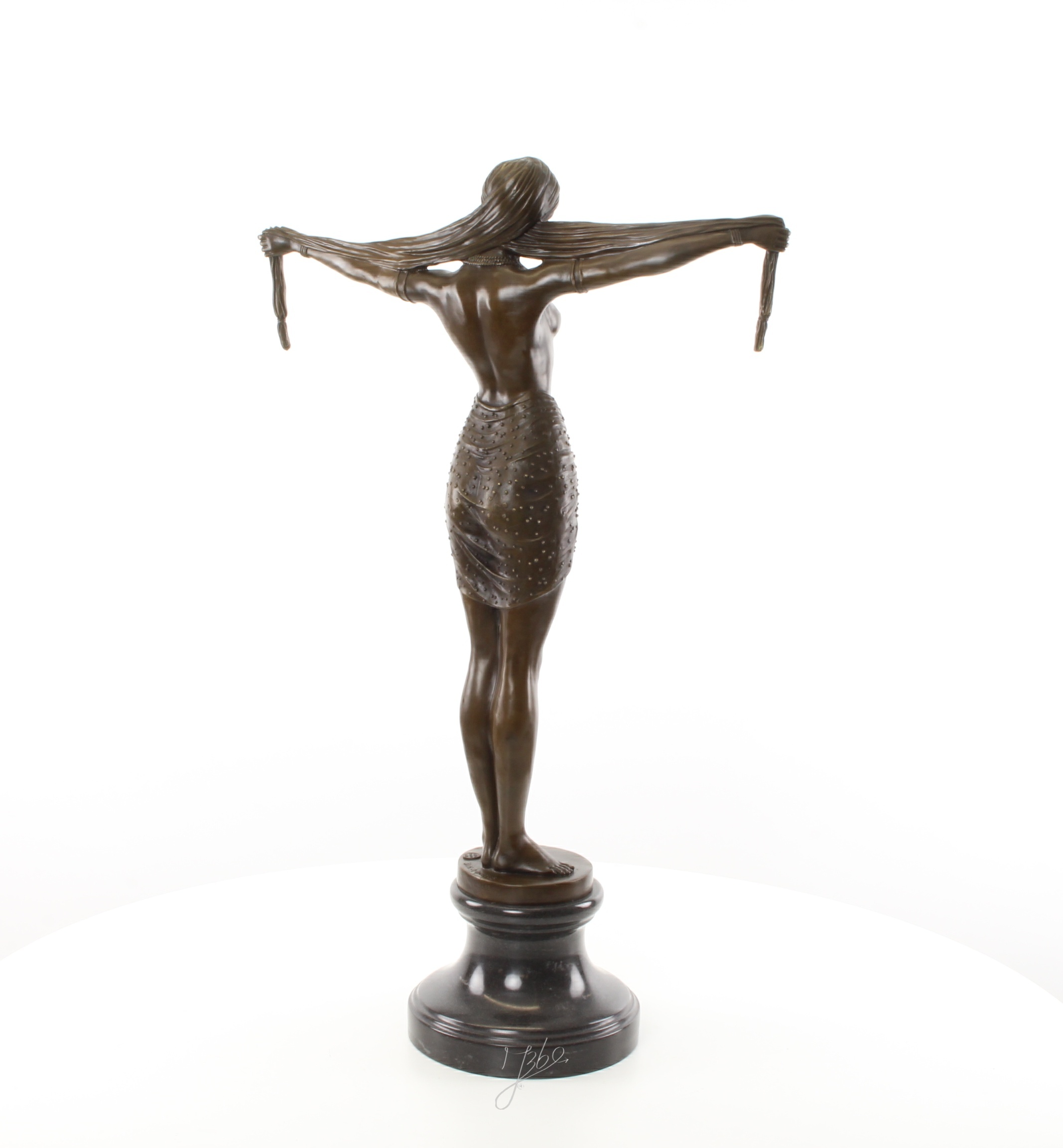 Elegante Bronze Tänzerin Skulptur mit Ausgestreckten Armen Kunstwerk 13