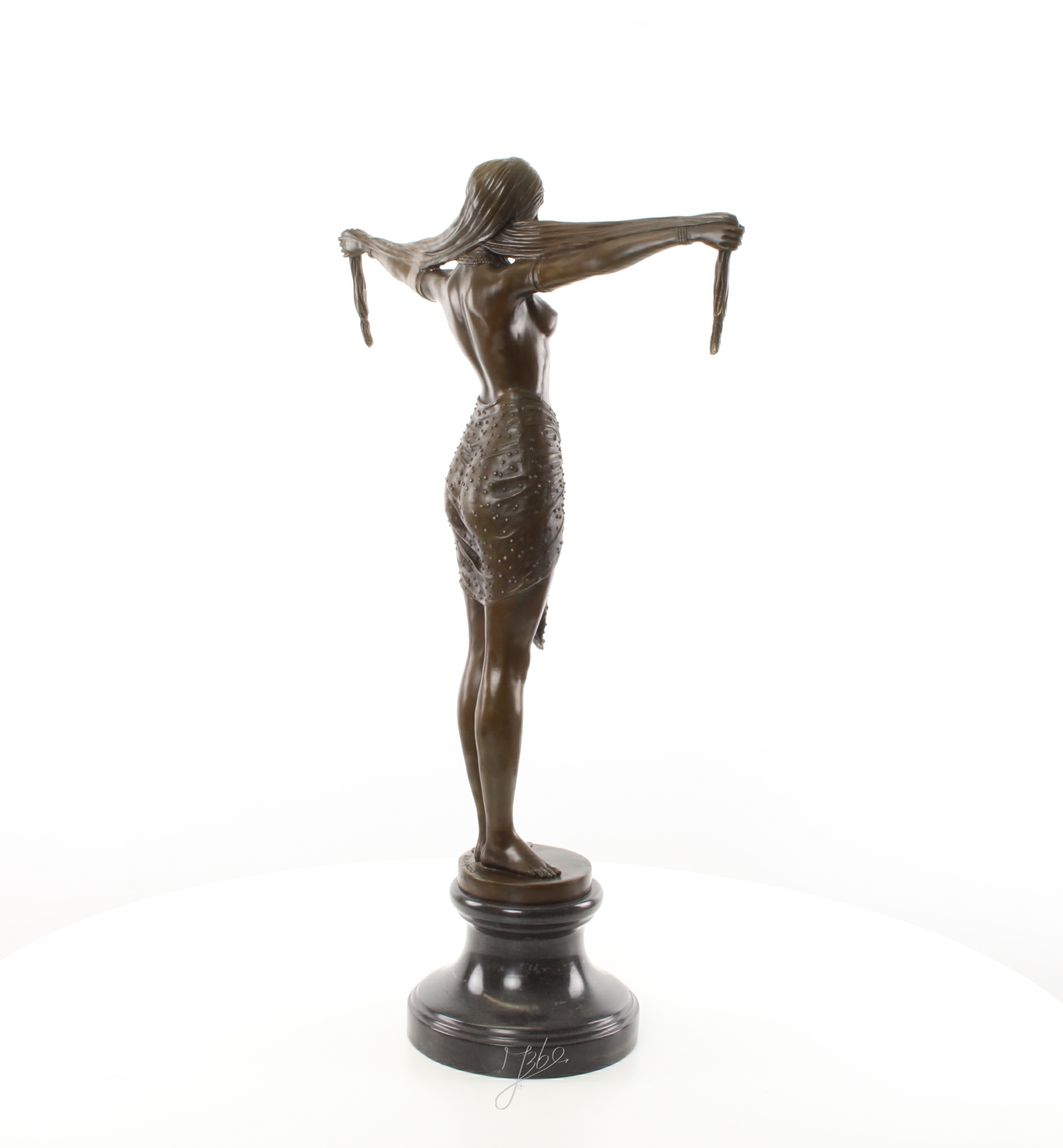 Elegante Bronze Tänzerin Skulptur mit Ausgestreckten Armen Kunstwerk 16