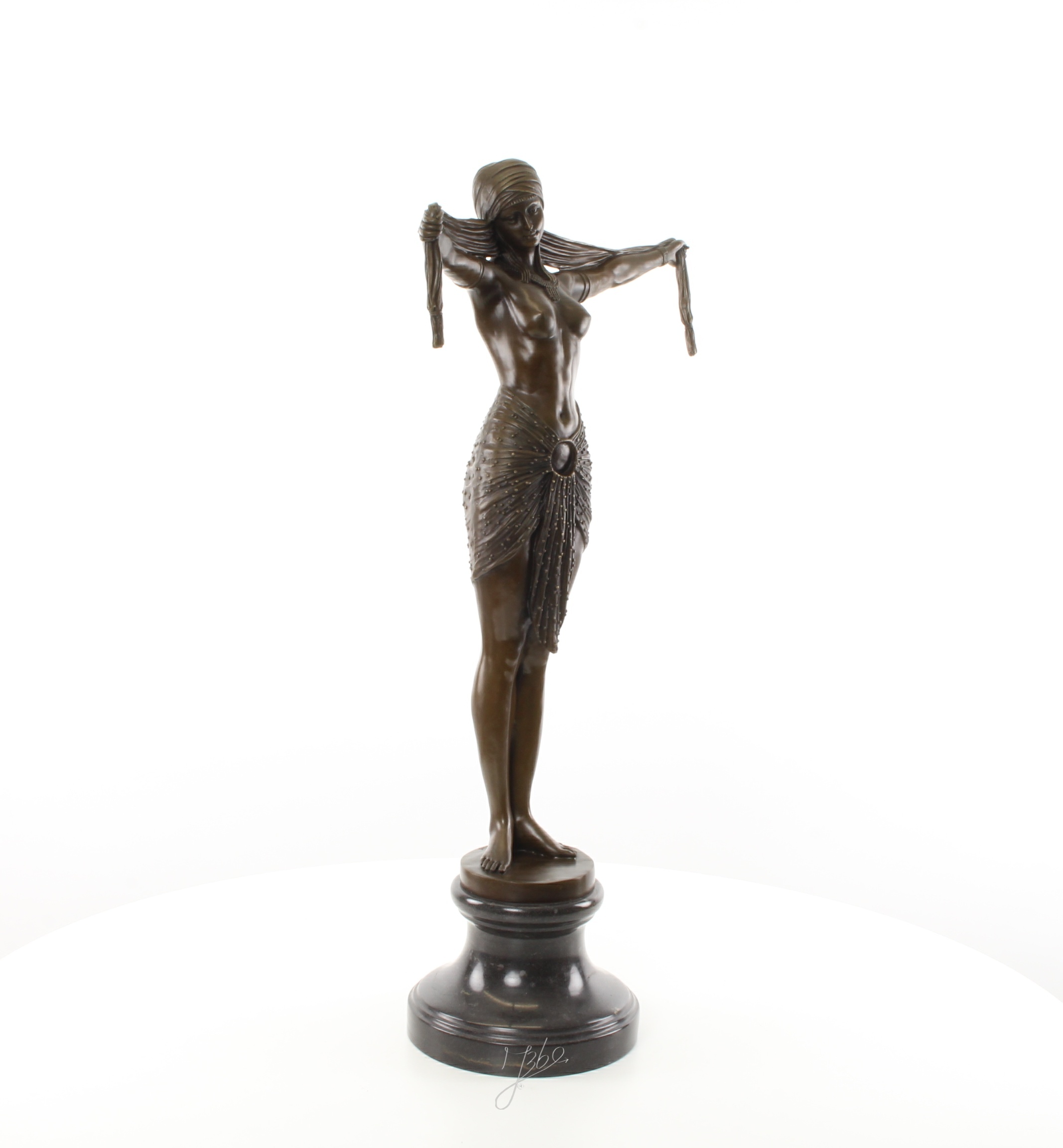 Elegante Bronze Tänzerin Skulptur mit Ausgestreckten Armen Kunstwerk 17