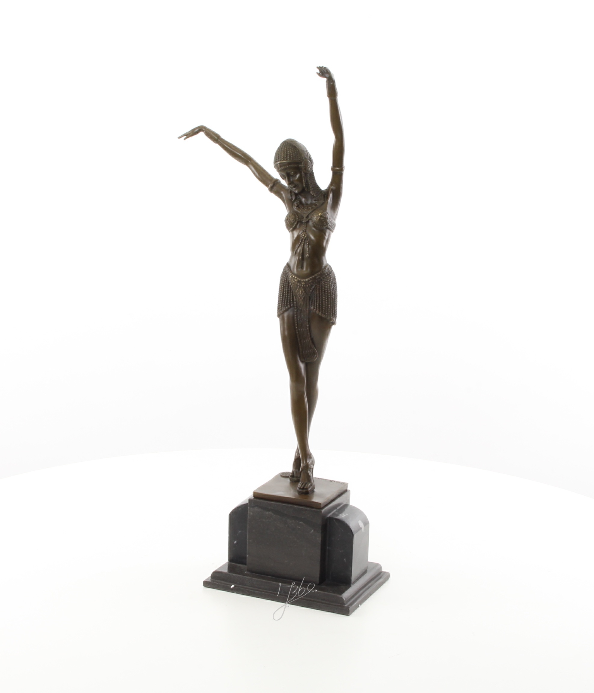 Exquisite Art déco Bronzeskulptur Ägyptische Tänzerin im Stil der 1920er 7