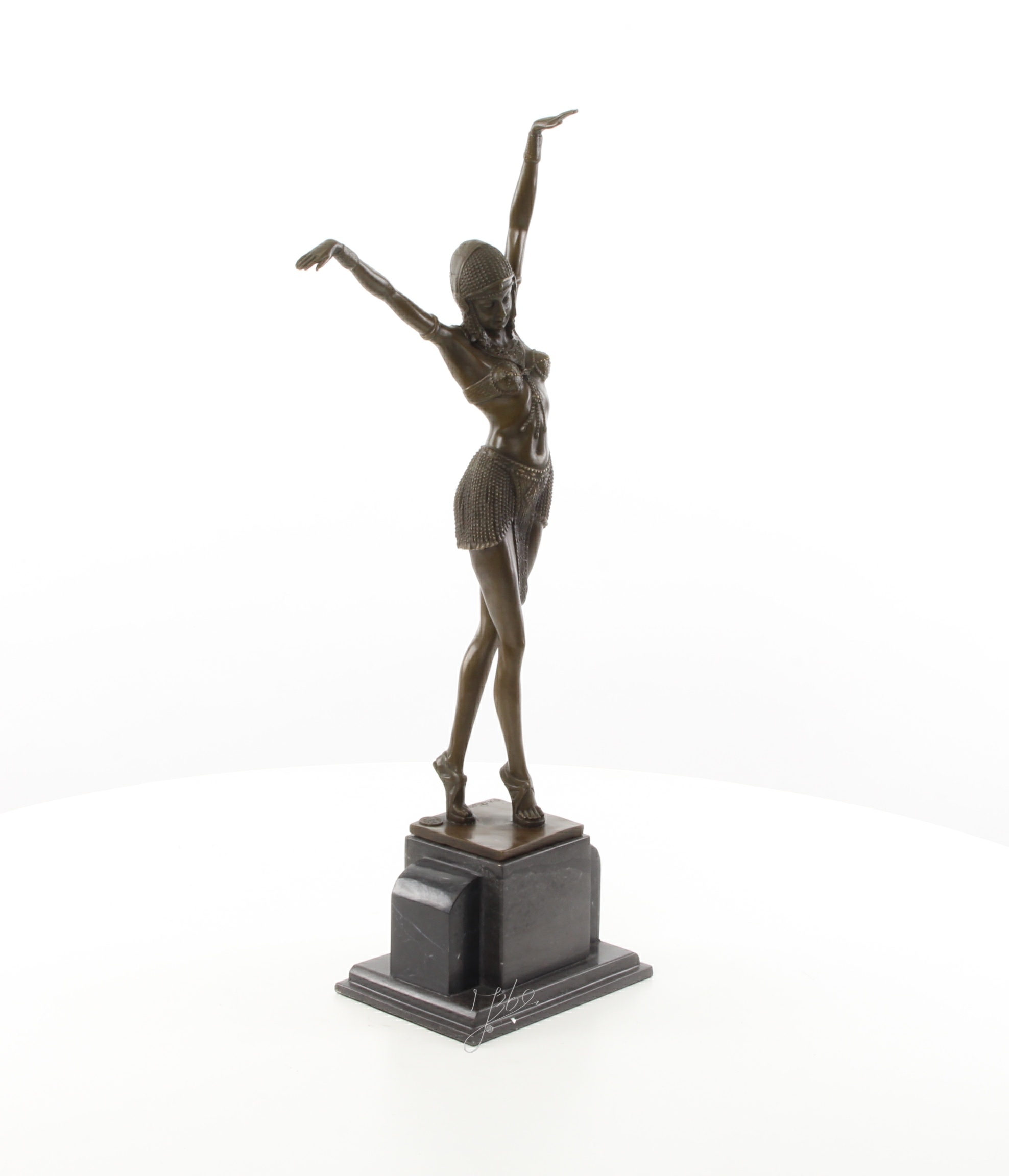 Exquisite Art déco Bronzeskulptur Ägyptische Tänzerin im Stil der 1920er 14