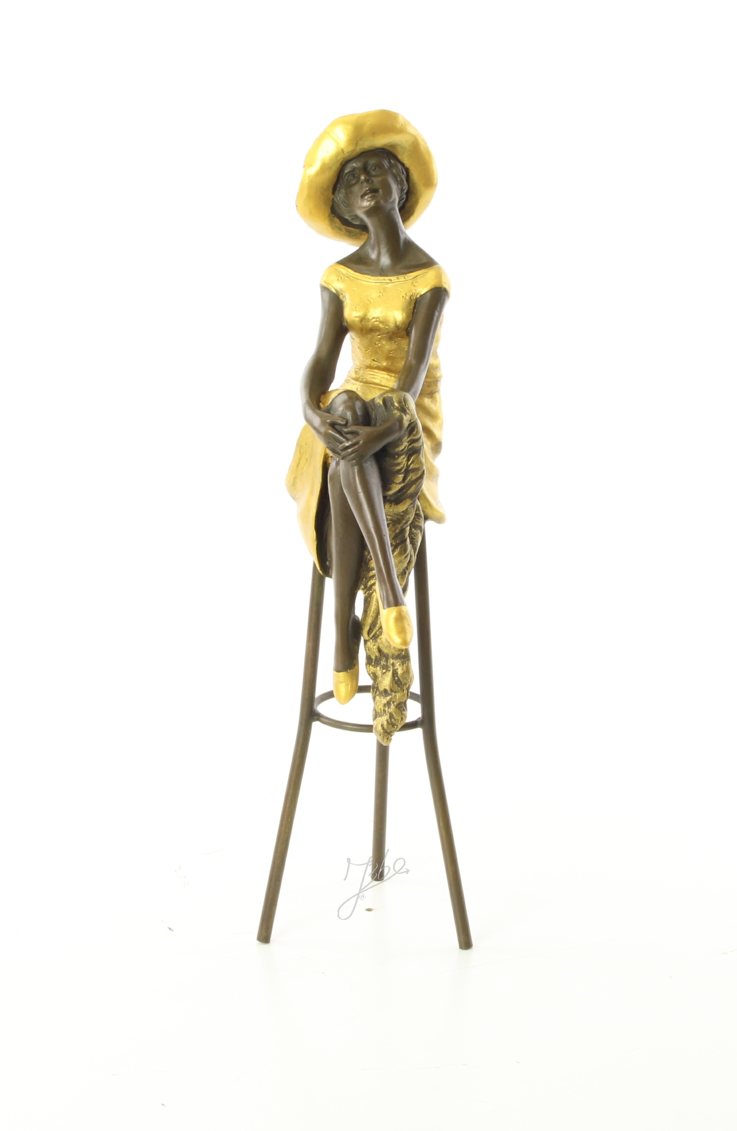 Elegante Bronzefigur Sitzend an der Bar Frau auf Hocker 3