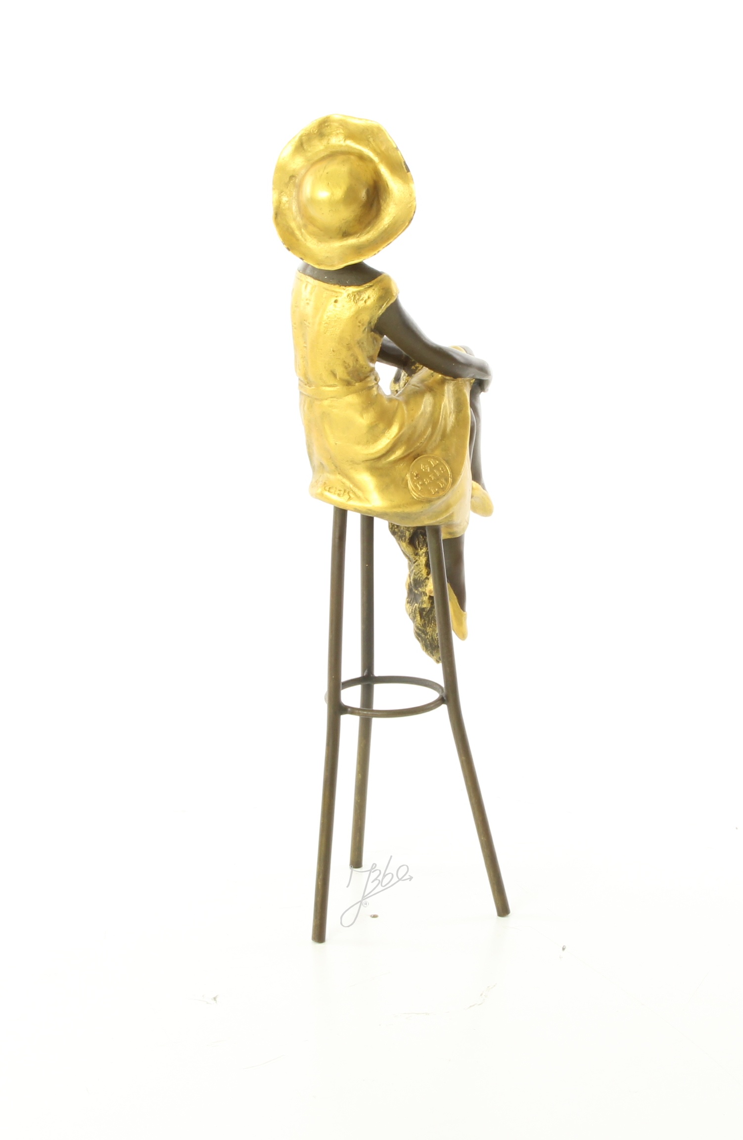 Elegante Bronzefigur Sitzend an der Bar Frau auf Hocker 4