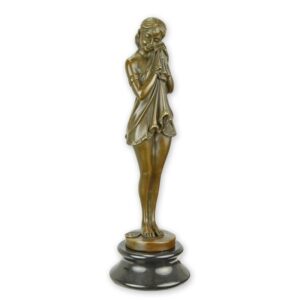 Elegante Bronze Figur Nachdenkliches Mädchen mit Tuch Skulptur
