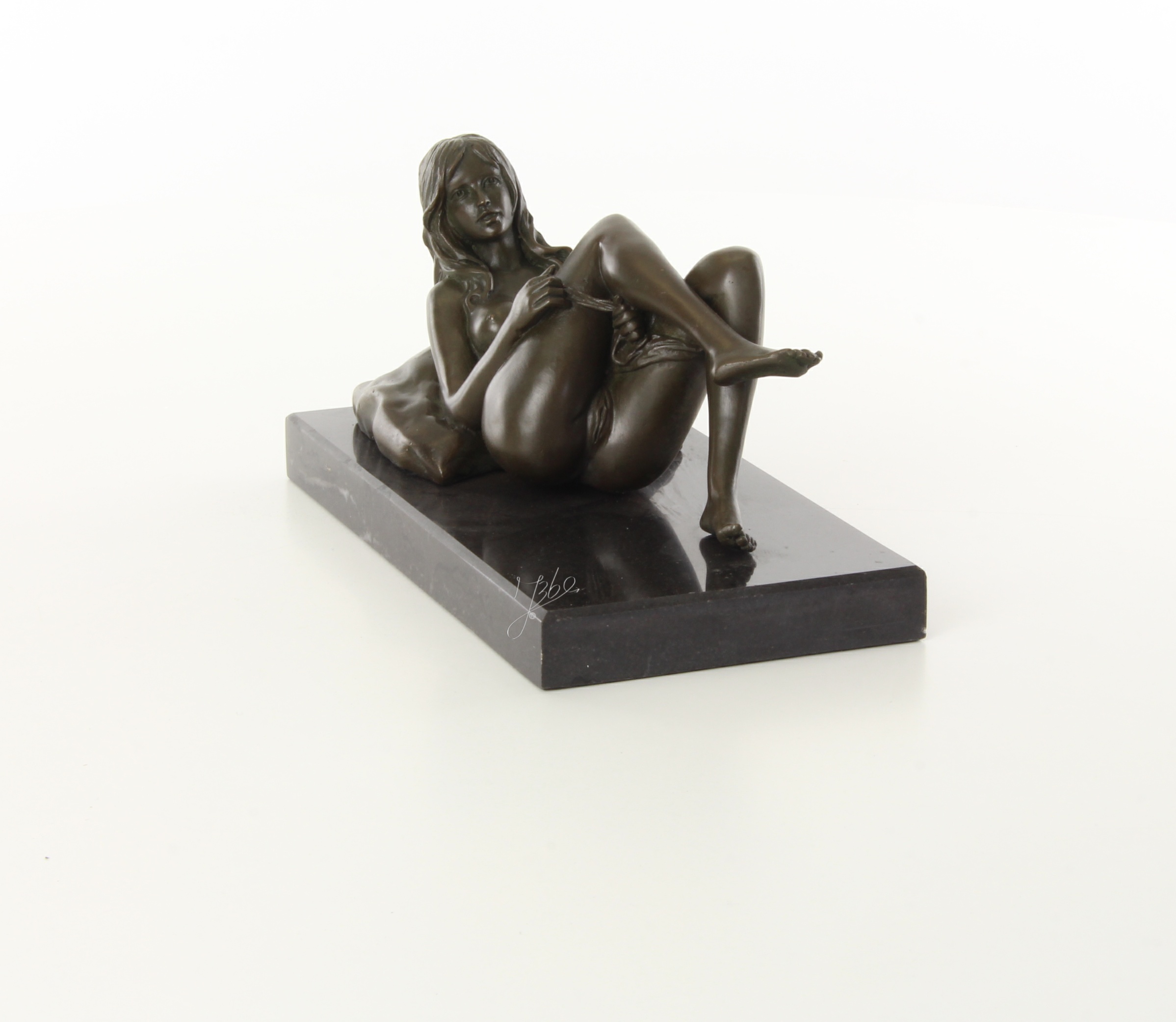 Exquisite Bronze Figur Liegende Frau Erotische Skulptur mit Kissen 3