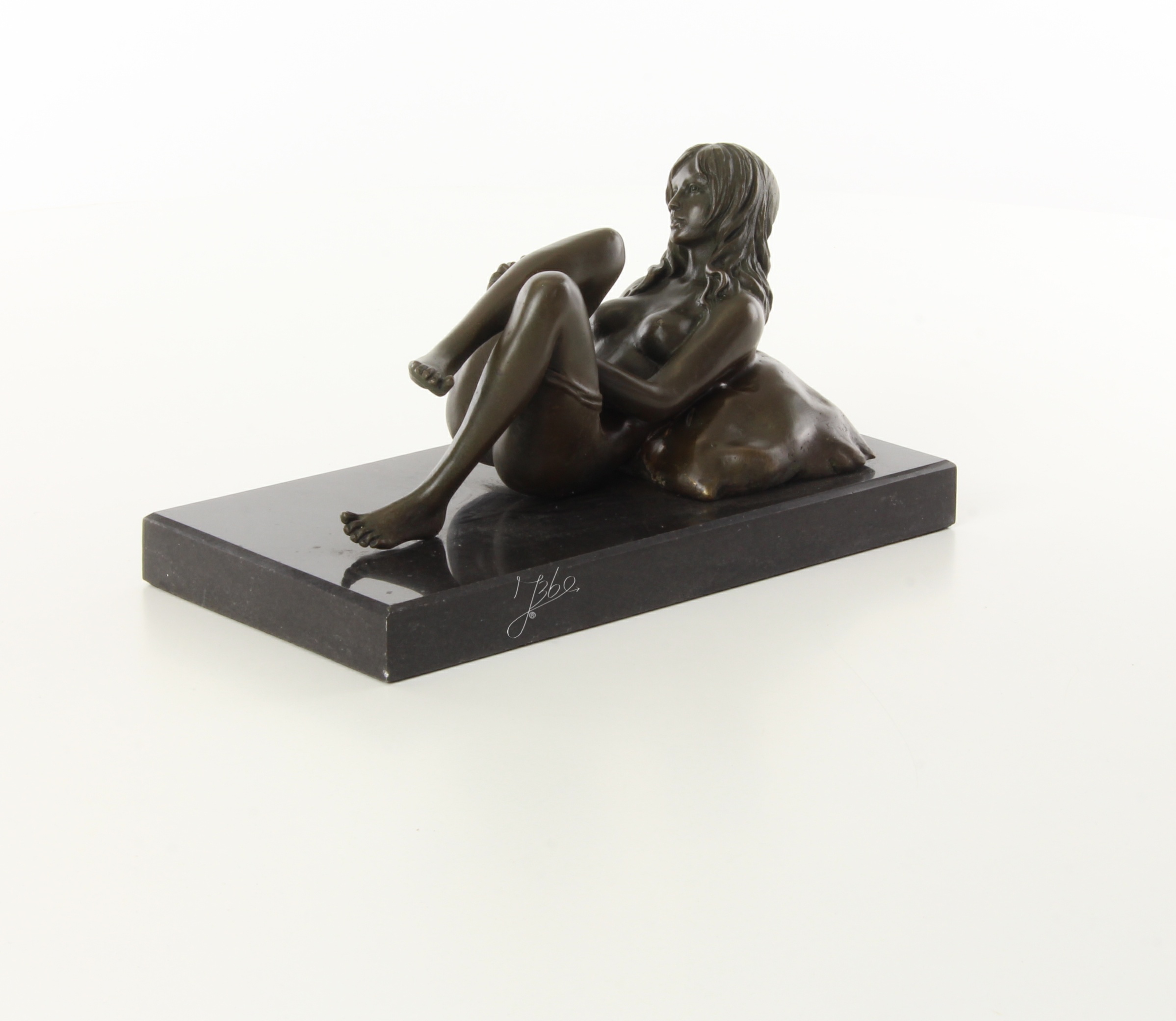 Exquisite Bronze Figur Liegende Frau Erotische Skulptur mit Kissen 5
