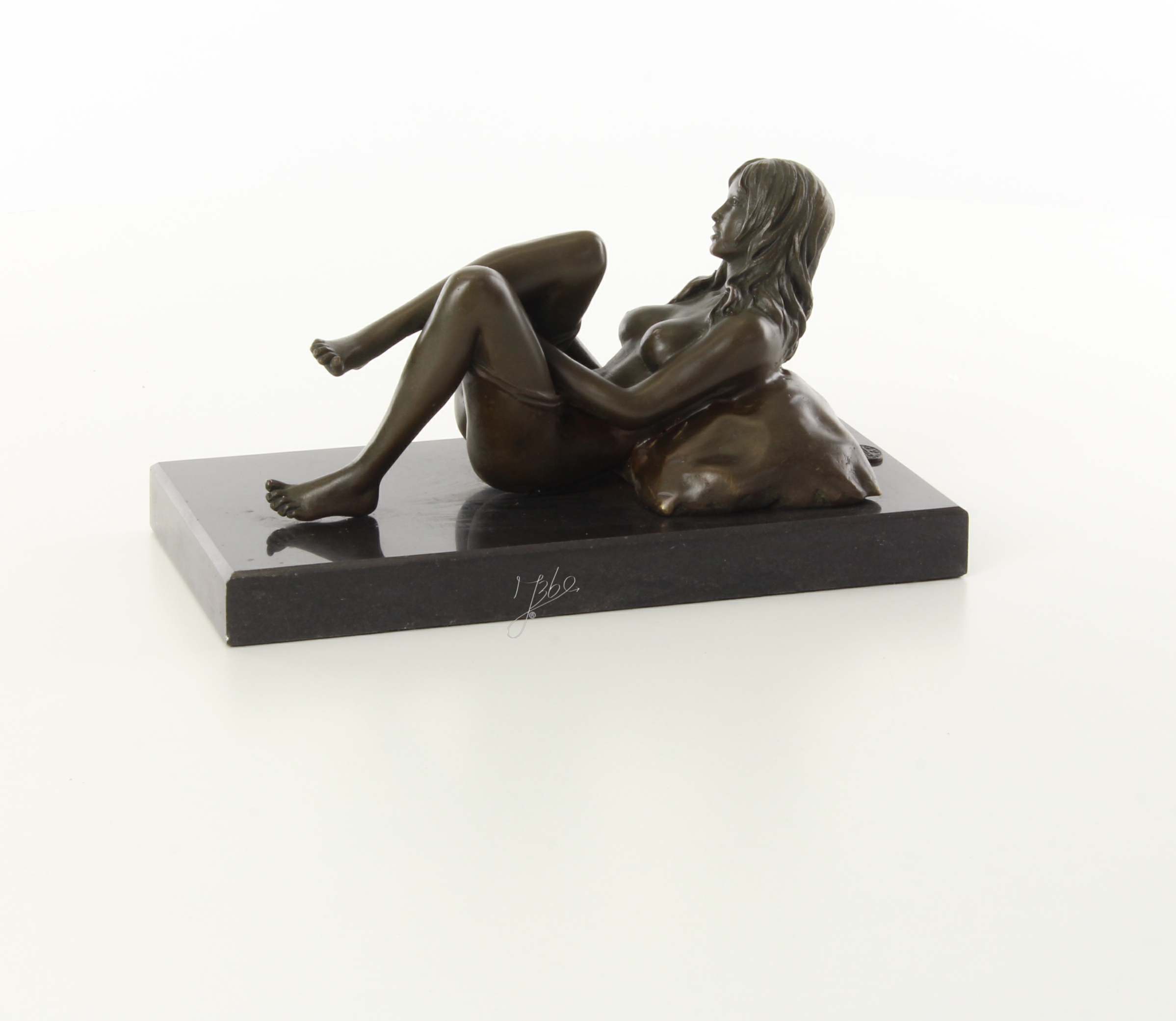 Exquisite Bronze Figur Liegende Frau Erotische Skulptur mit Kissen 11