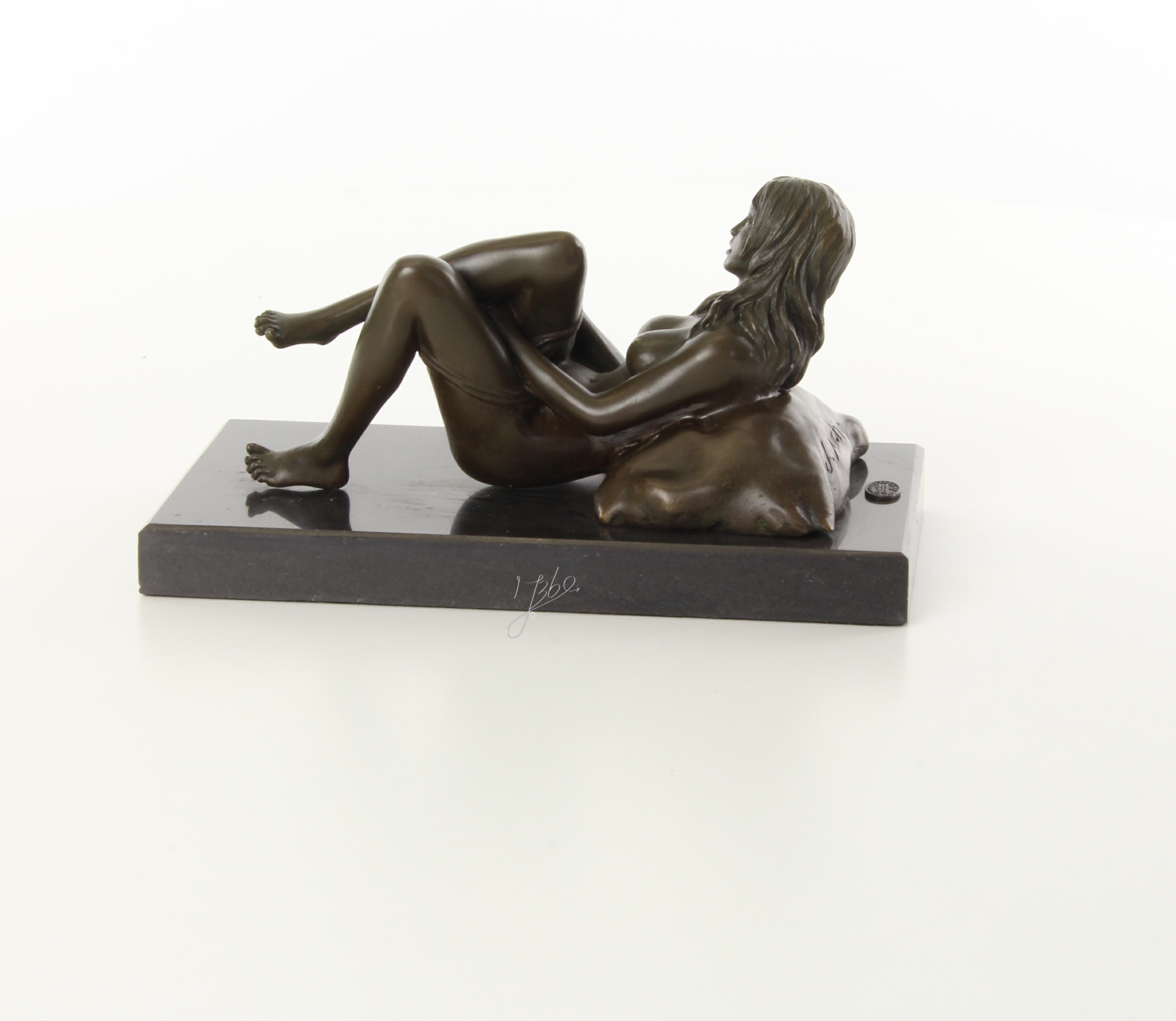 Exquisite Bronze Figur Liegende Frau Erotische Skulptur mit Kissen 7