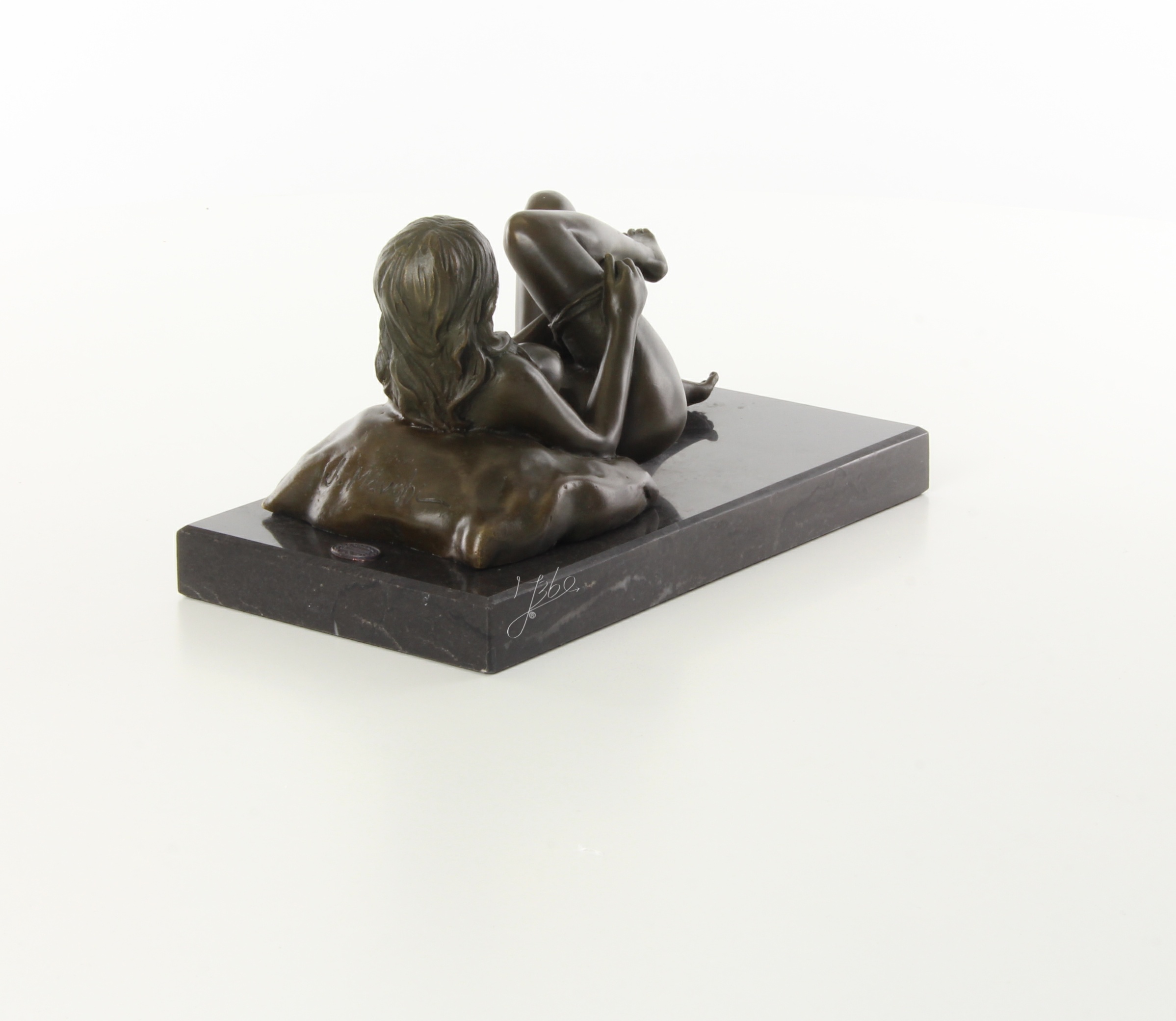 Exquisite Bronze Figur Liegende Frau Erotische Skulptur mit Kissen 13
