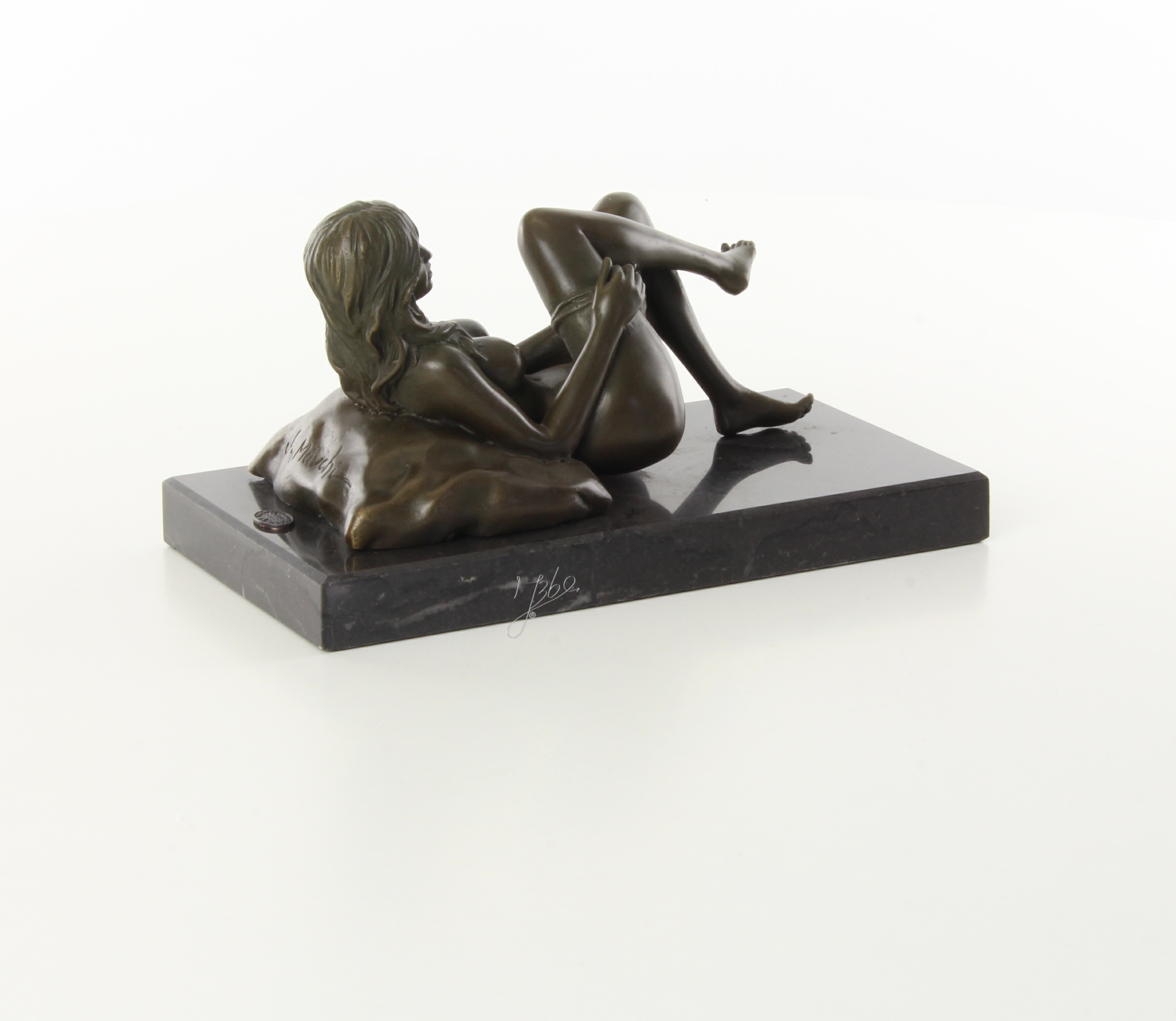 Exquisite Bronze Figur Liegende Frau Erotische Skulptur mit Kissen 14