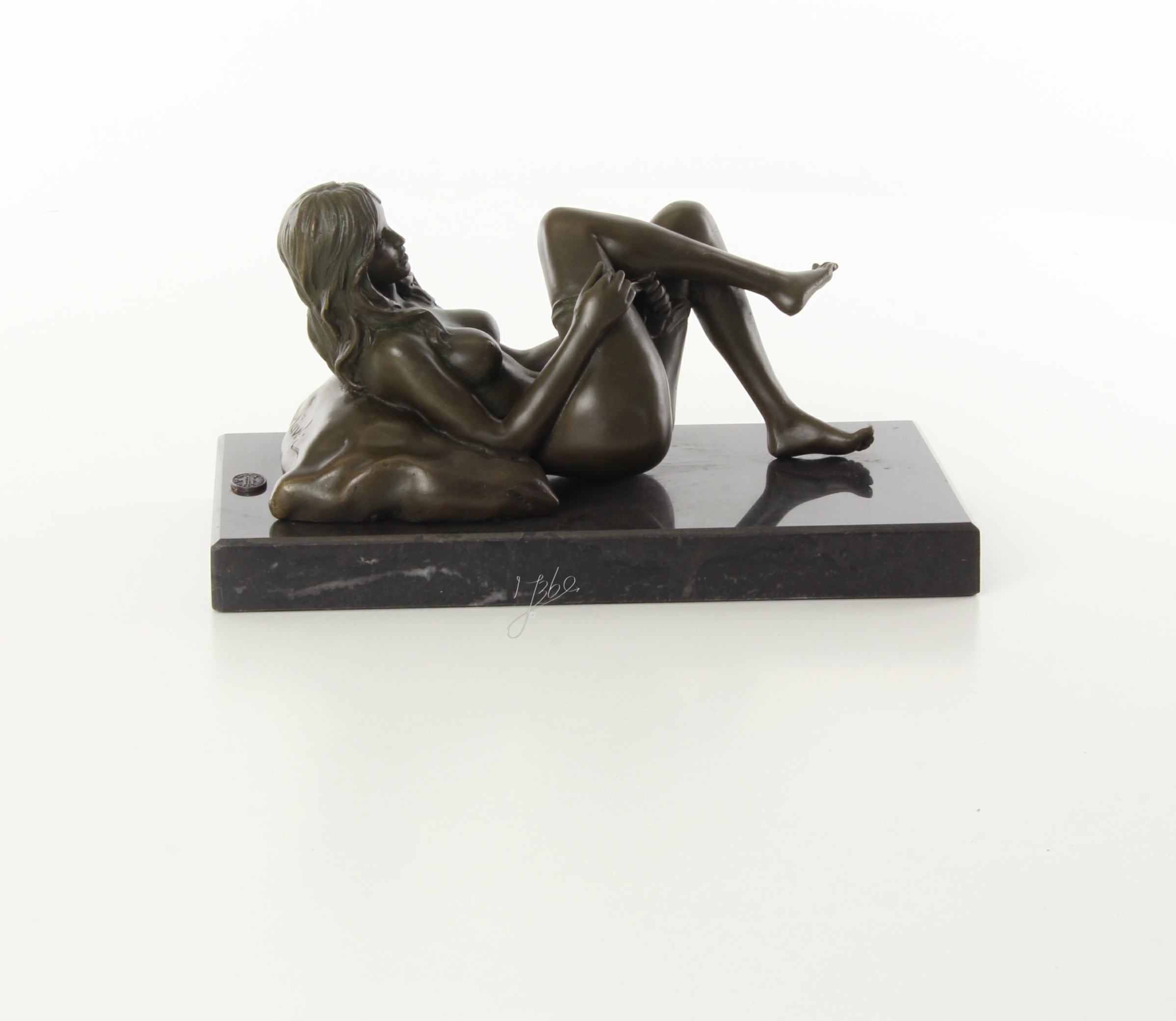 Exquisite Bronze Figur Liegende Frau Erotische Skulptur mit Kissen 16