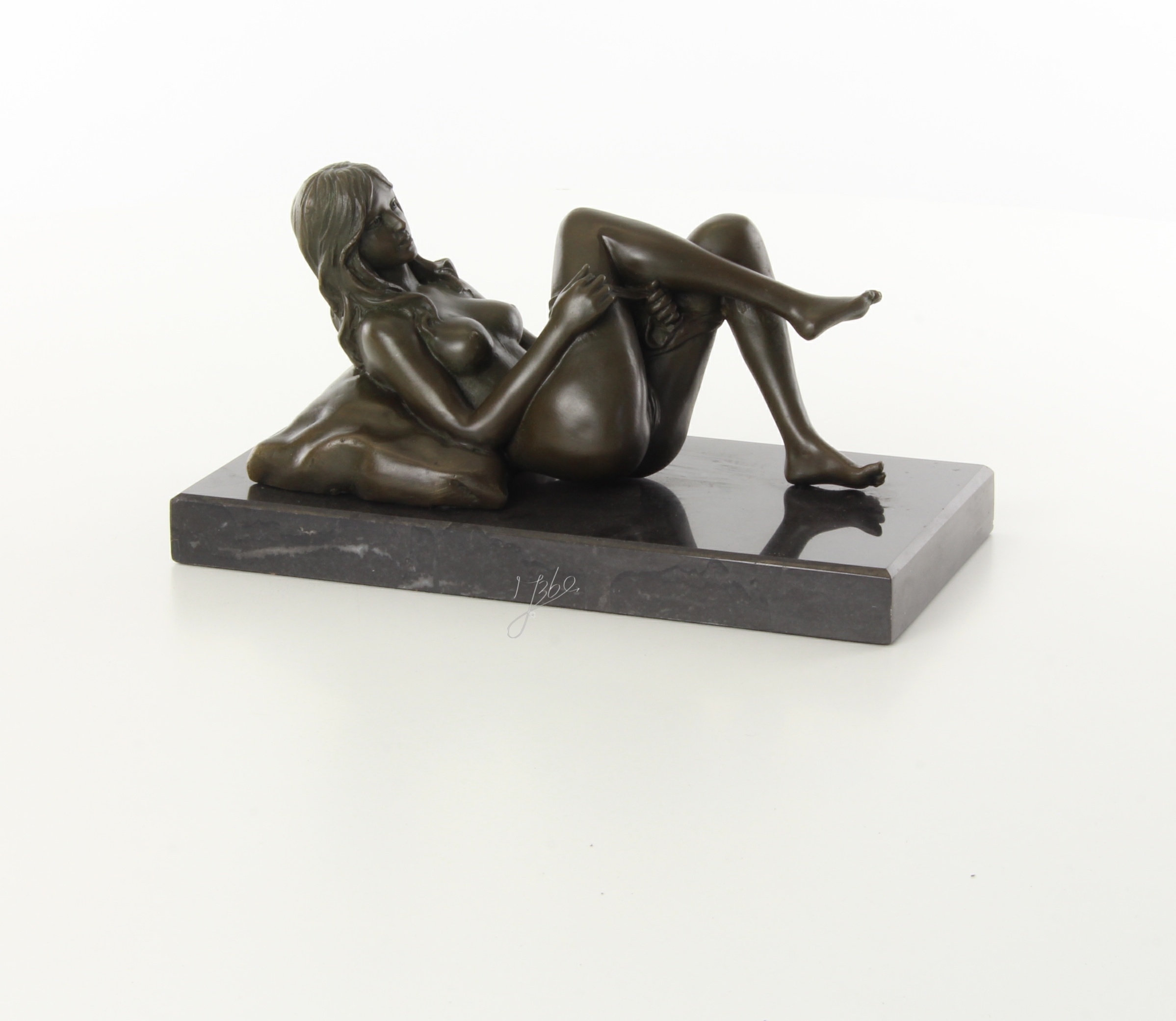Exquisite Bronze Figur Liegende Frau Erotische Skulptur mit Kissen 15