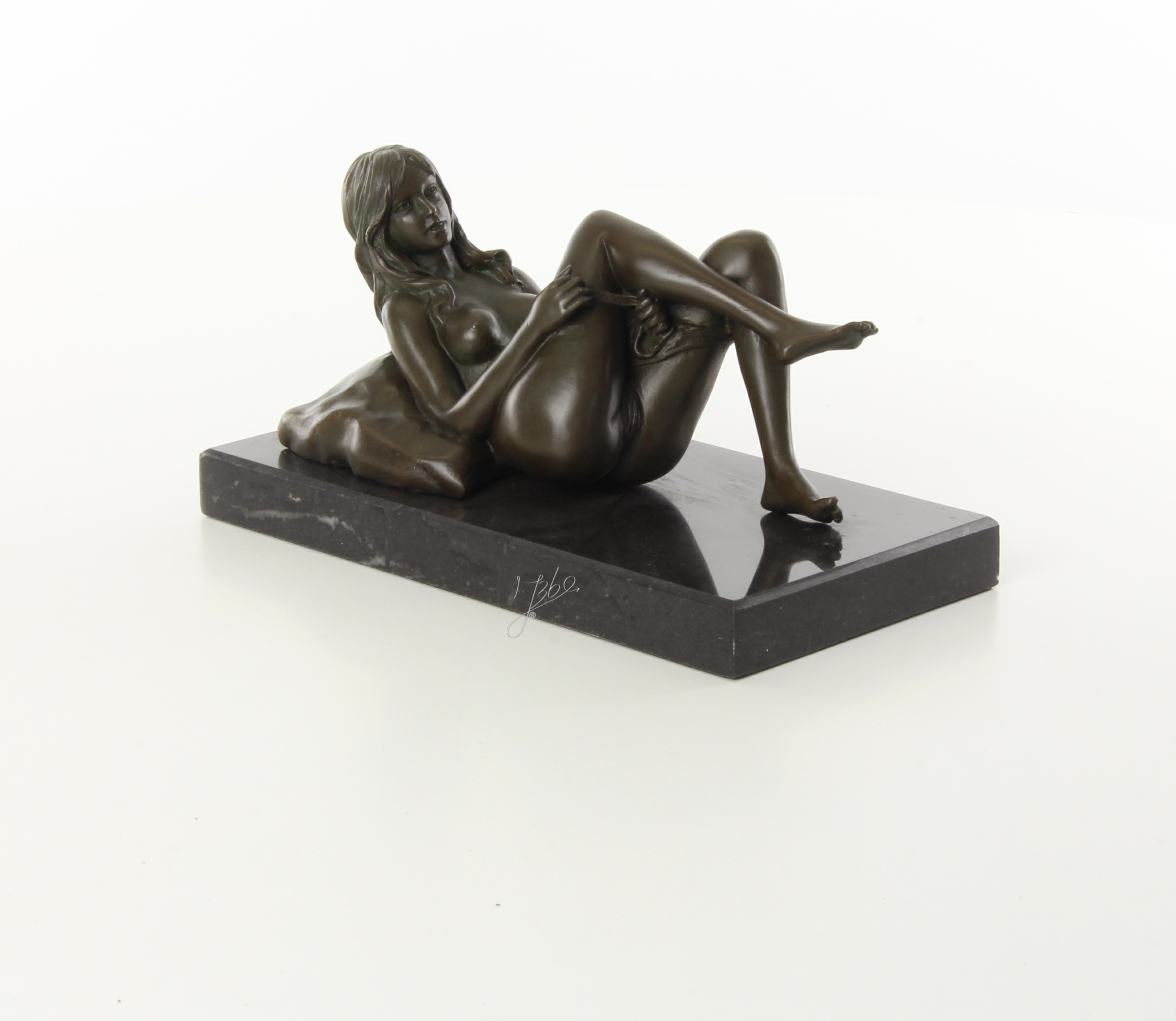 Exquisite Bronze Figur Liegende Frau Erotische Skulptur mit Kissen 17