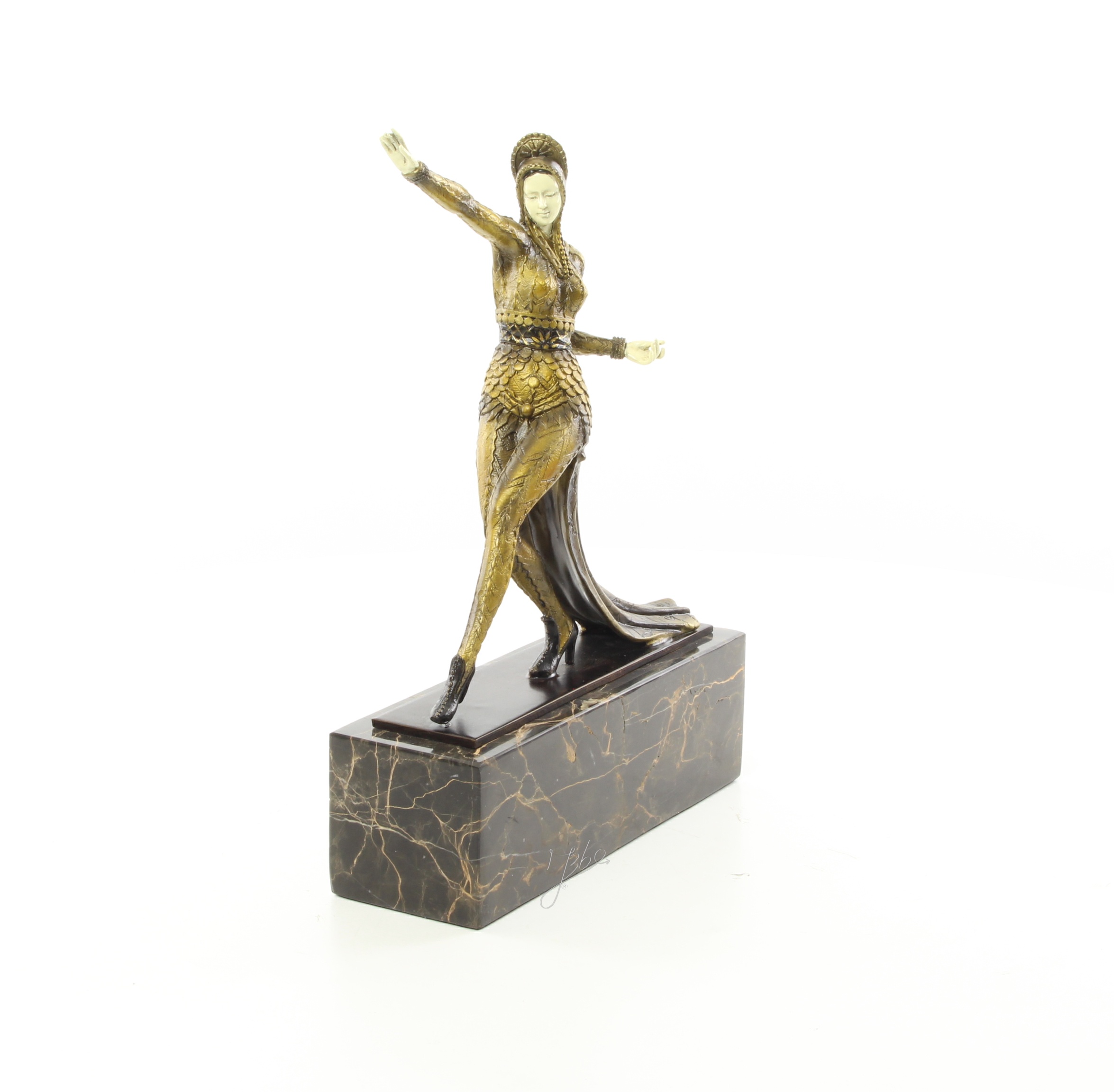 Elegante Bronze Tanzskulptur Detaillierte Tänzerin auf Marmorsockel 3