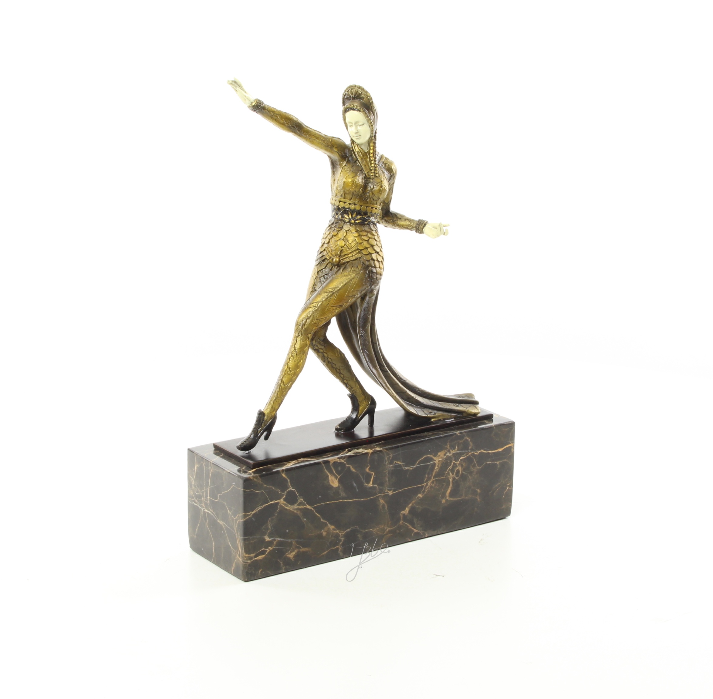 Elegante Bronze Tanzskulptur Detaillierte Tänzerin auf Marmorsockel 4