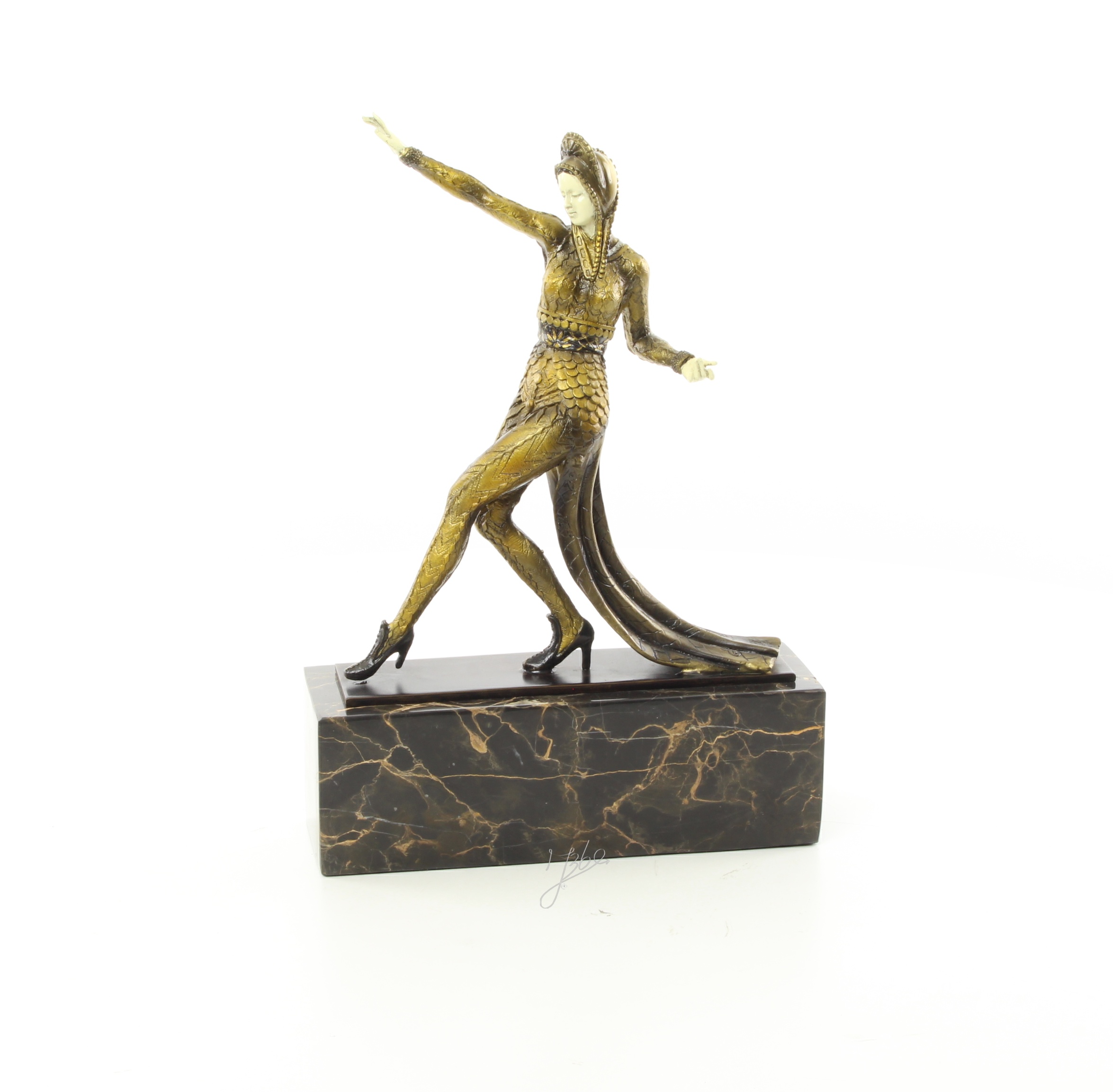 Elegante Bronze Tanzskulptur Detaillierte Tänzerin auf Marmorsockel 5