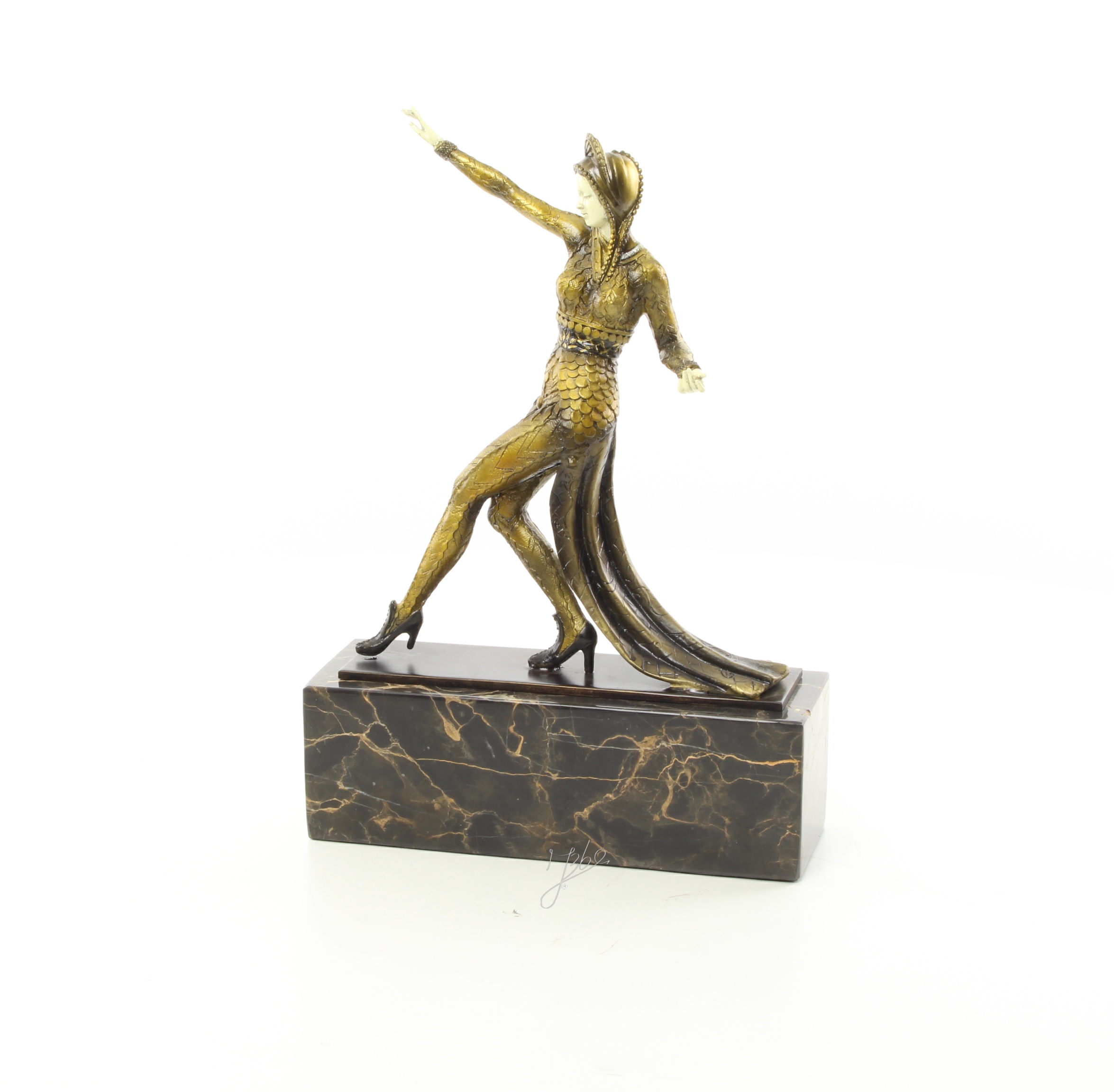 Elegante Bronze Tanzskulptur Detaillierte Tänzerin auf Marmorsockel 12