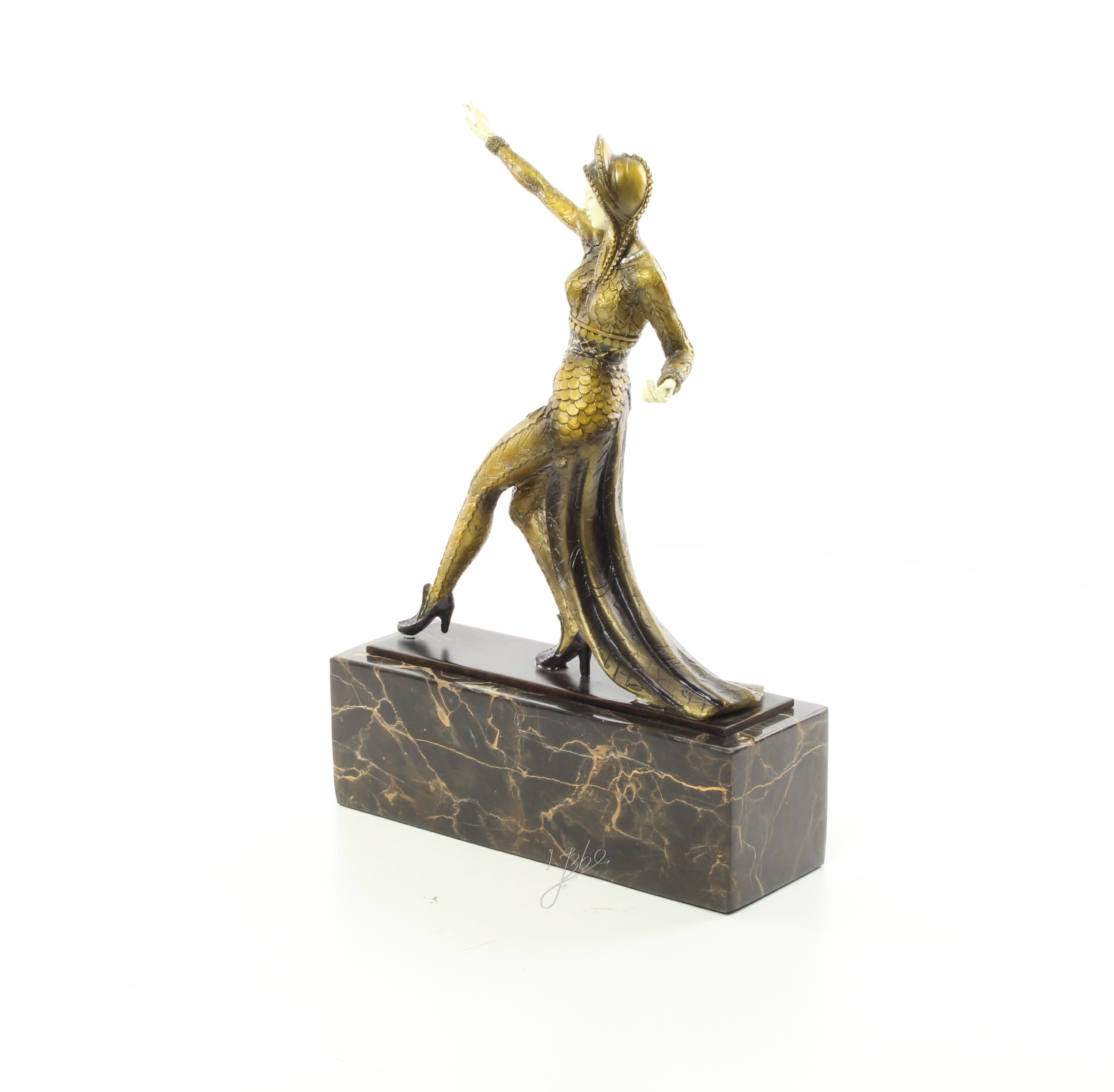 Elegante Bronze Tanzskulptur Detaillierte Tänzerin auf Marmorsockel 11